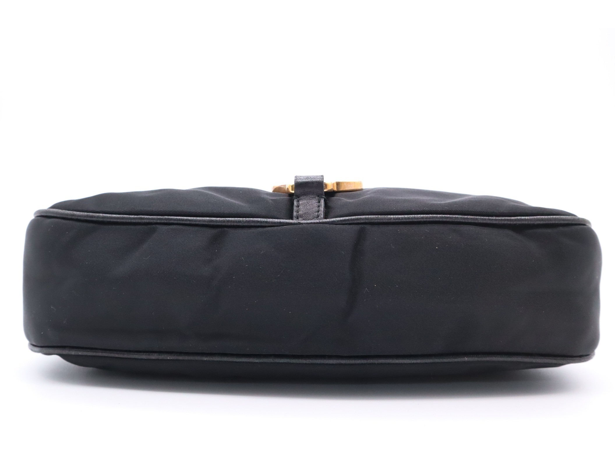 Nylon shoulder bag, black, gold hardware. — view 4