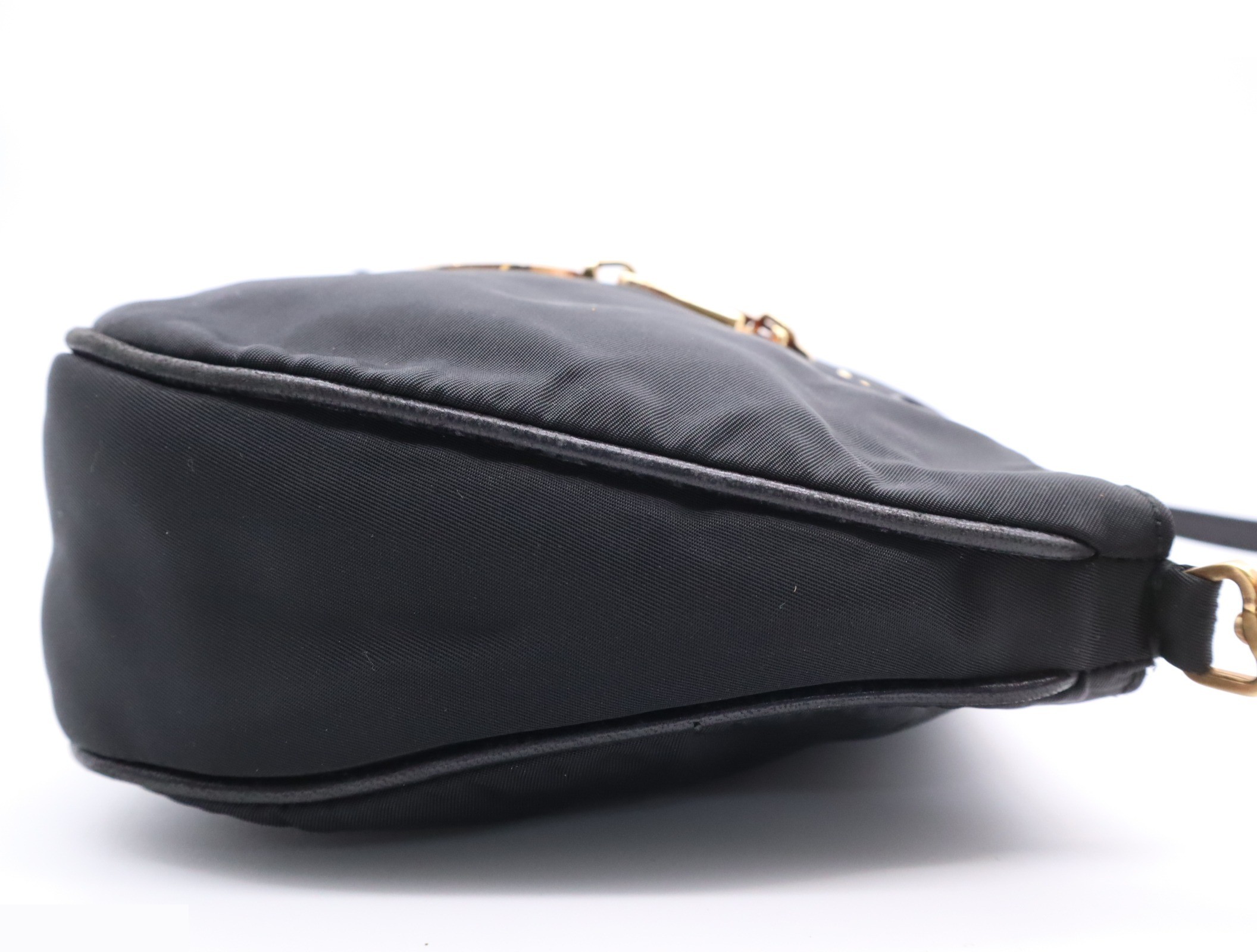 Nylon shoulder bag, black, gold hardware. — view 5