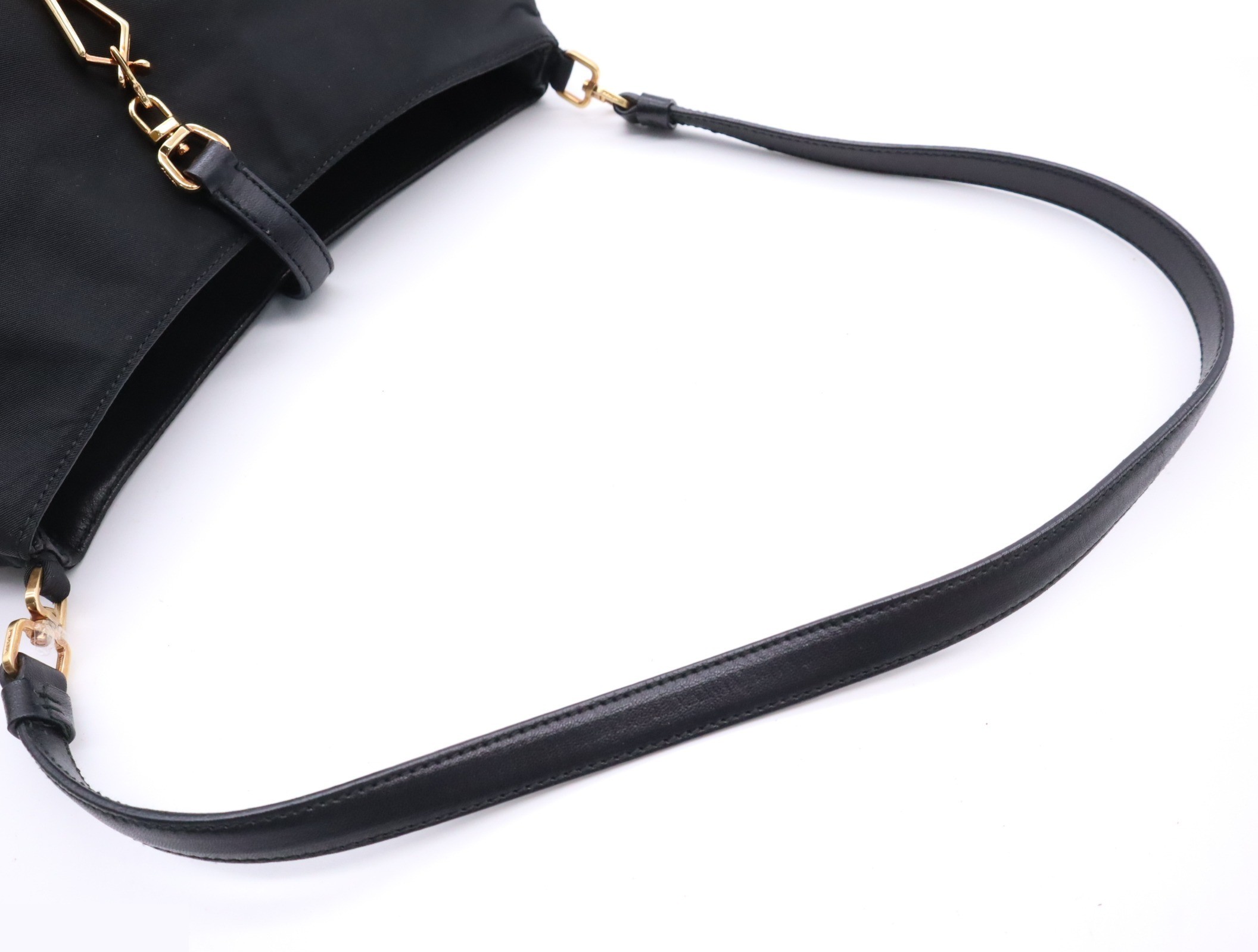 Nylon shoulder bag, black, gold hardware. — view 6