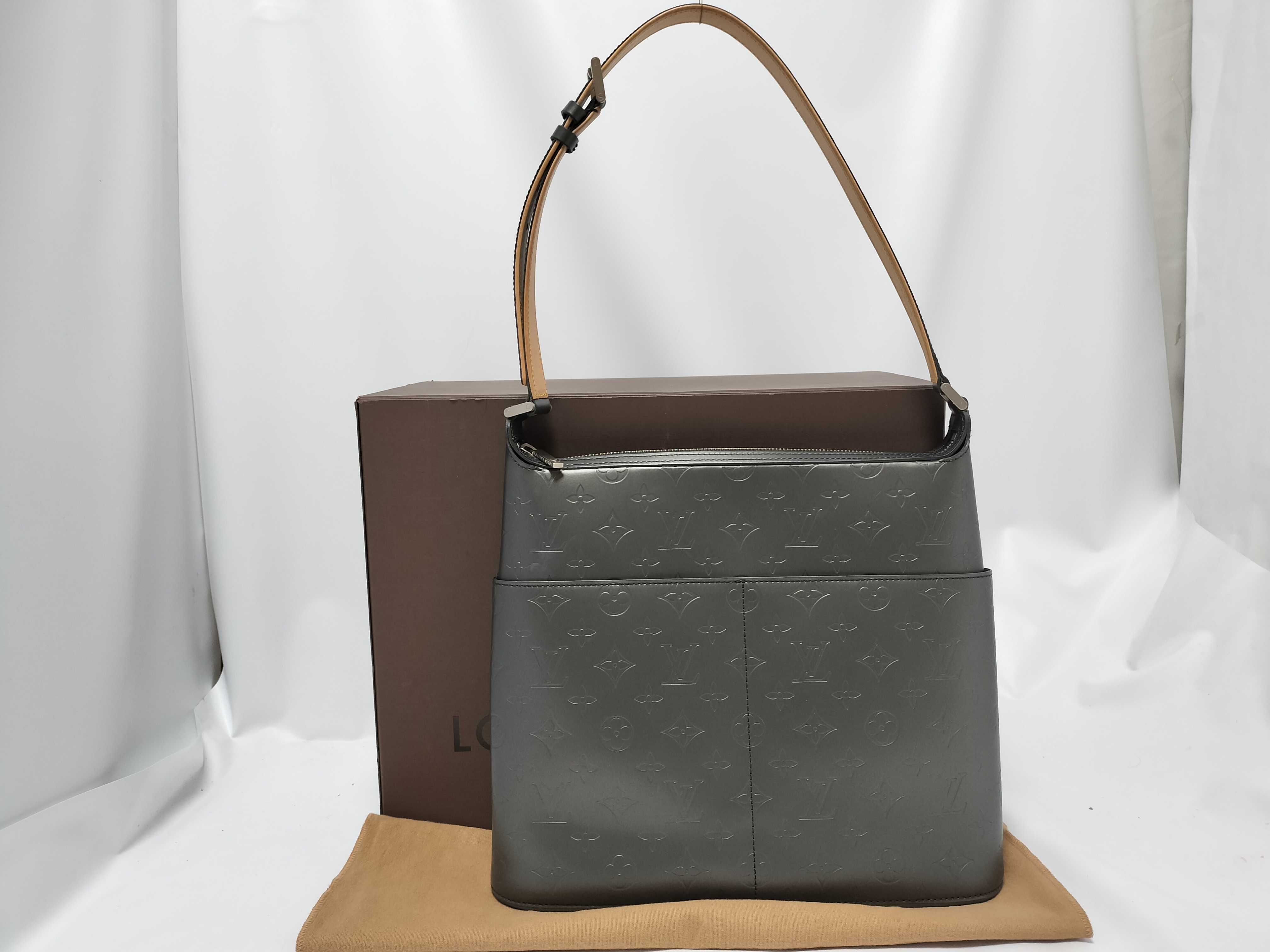 Monogram Matte Sutter Matte Gray Shoulder Bag with Dust Bag and Box