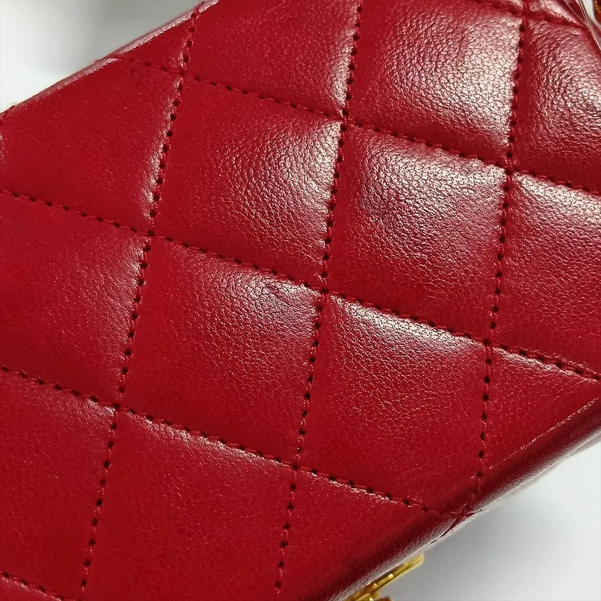 Matelassé Lambskin Chain Handbag, Octagon Shape, Red with Gold Hardware — view 11