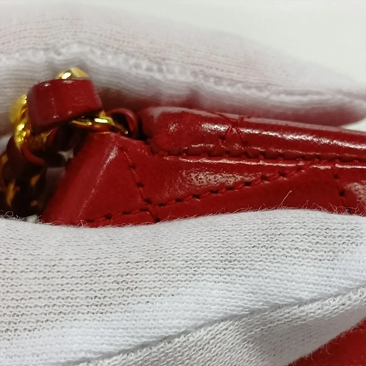 Matelassé Lambskin Chain Handbag, Octagon Shape, Red with Gold Hardware — view 12