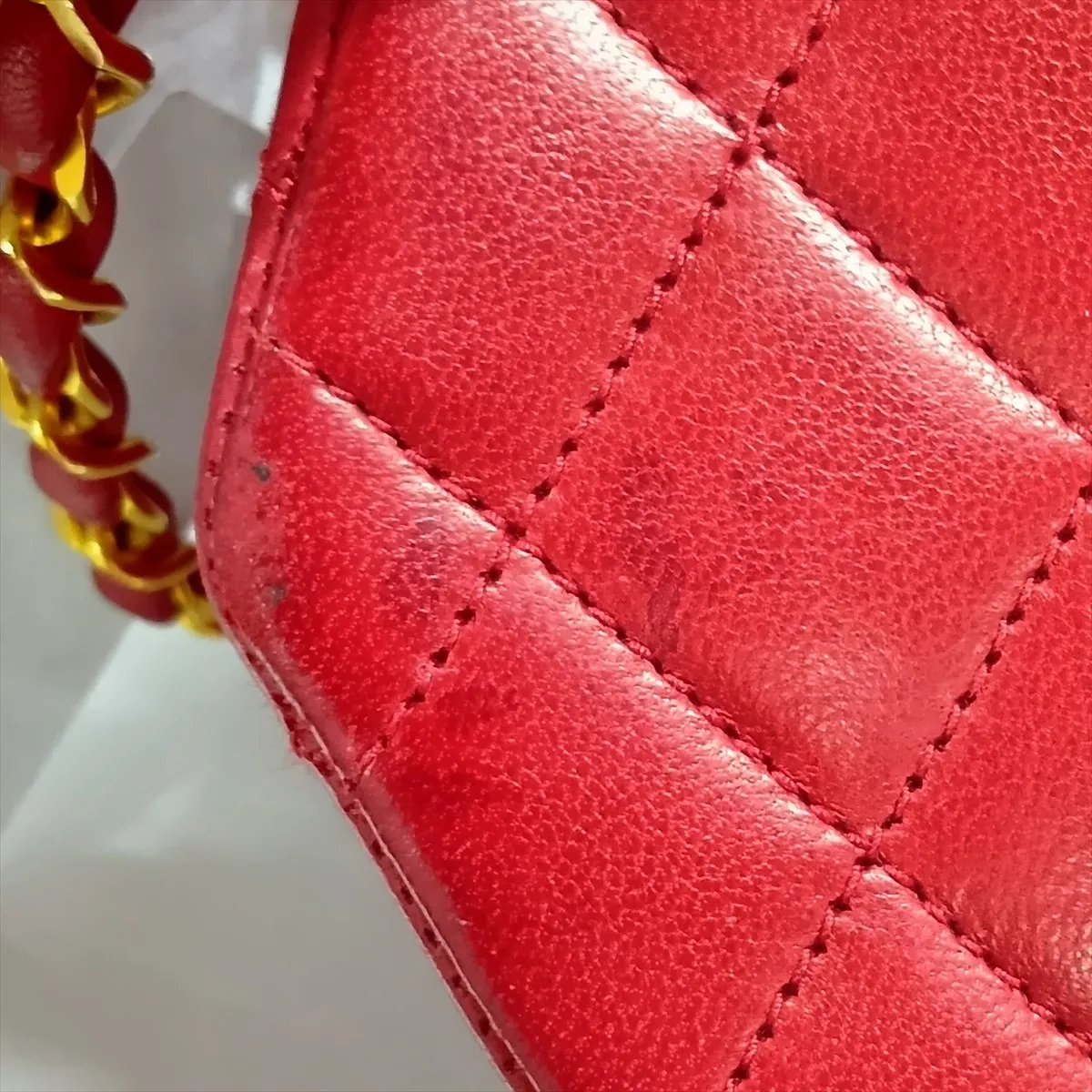 Matelassé Lambskin Chain Handbag, Octagon Shape, Red with Gold Hardware — view 13