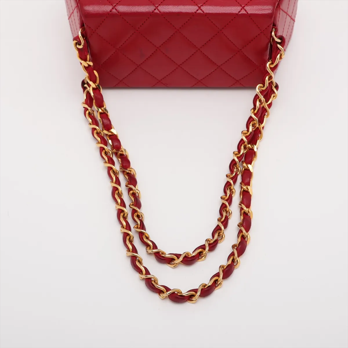 Matelassé Lambskin Chain Handbag, Octagon Shape, Red with Gold Hardware — view 5