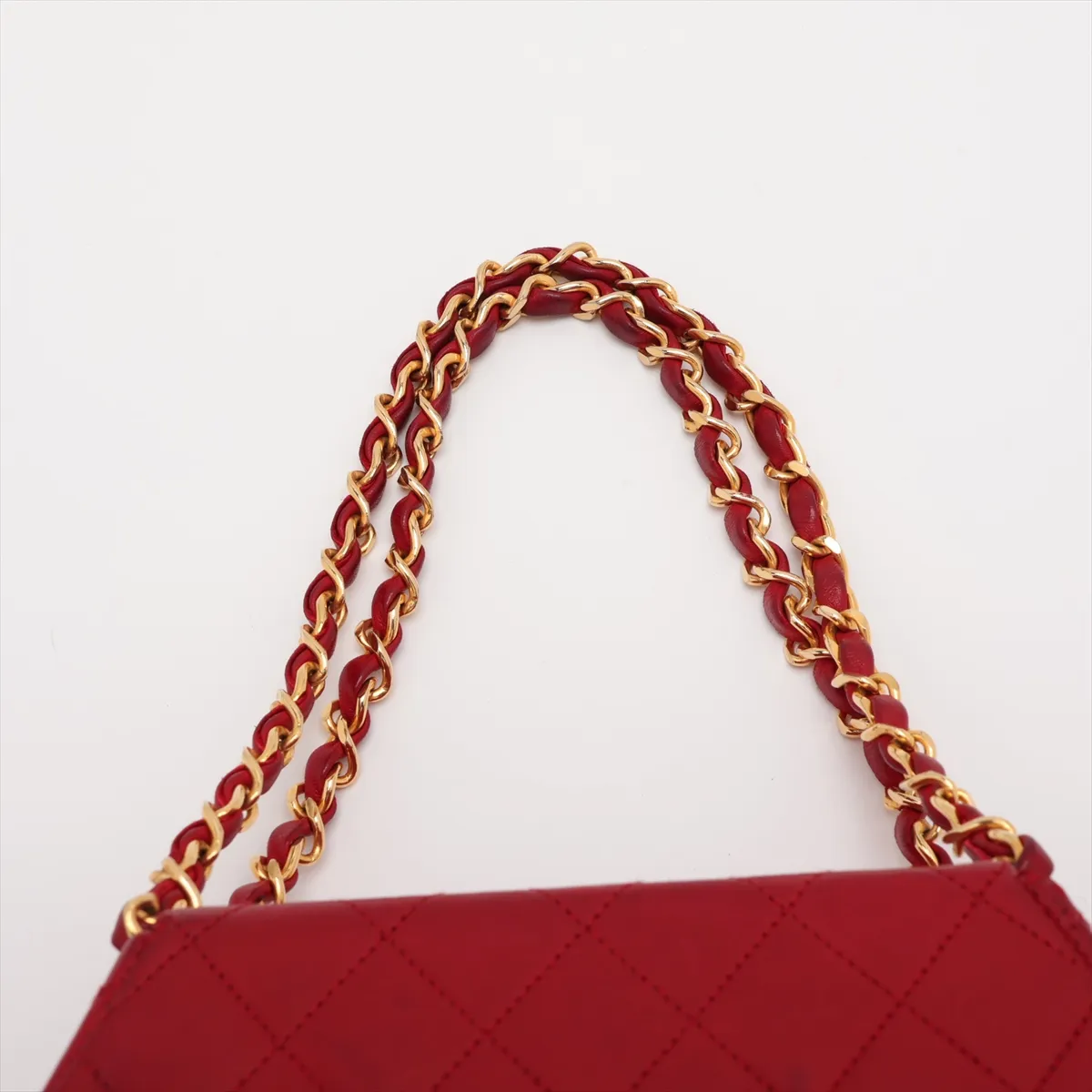Matelassé Lambskin Chain Handbag, Octagon Shape, Red with Gold Hardware — view 6