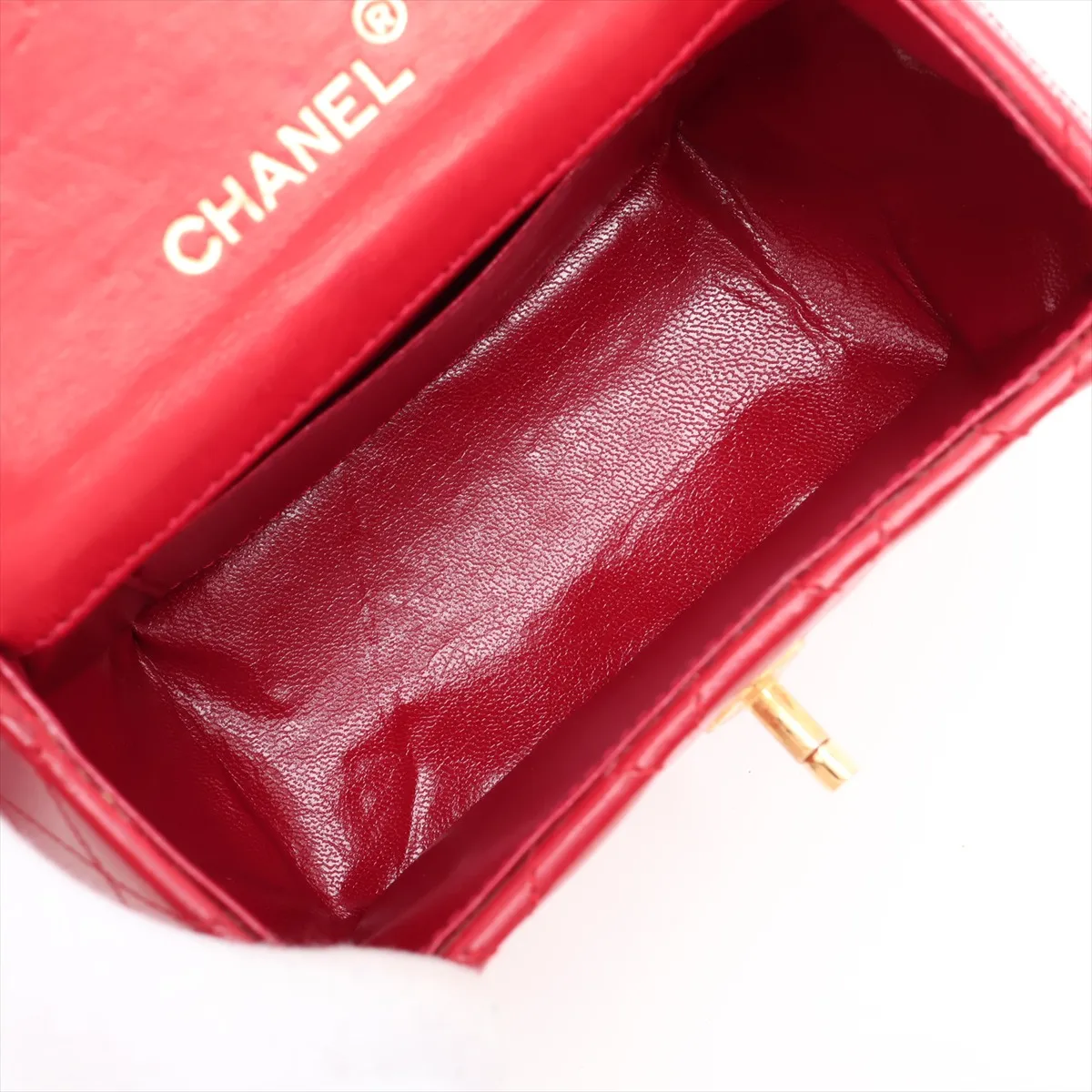 Matelassé Lambskin Chain Handbag, Octagon Shape, Red with Gold Hardware — view 7