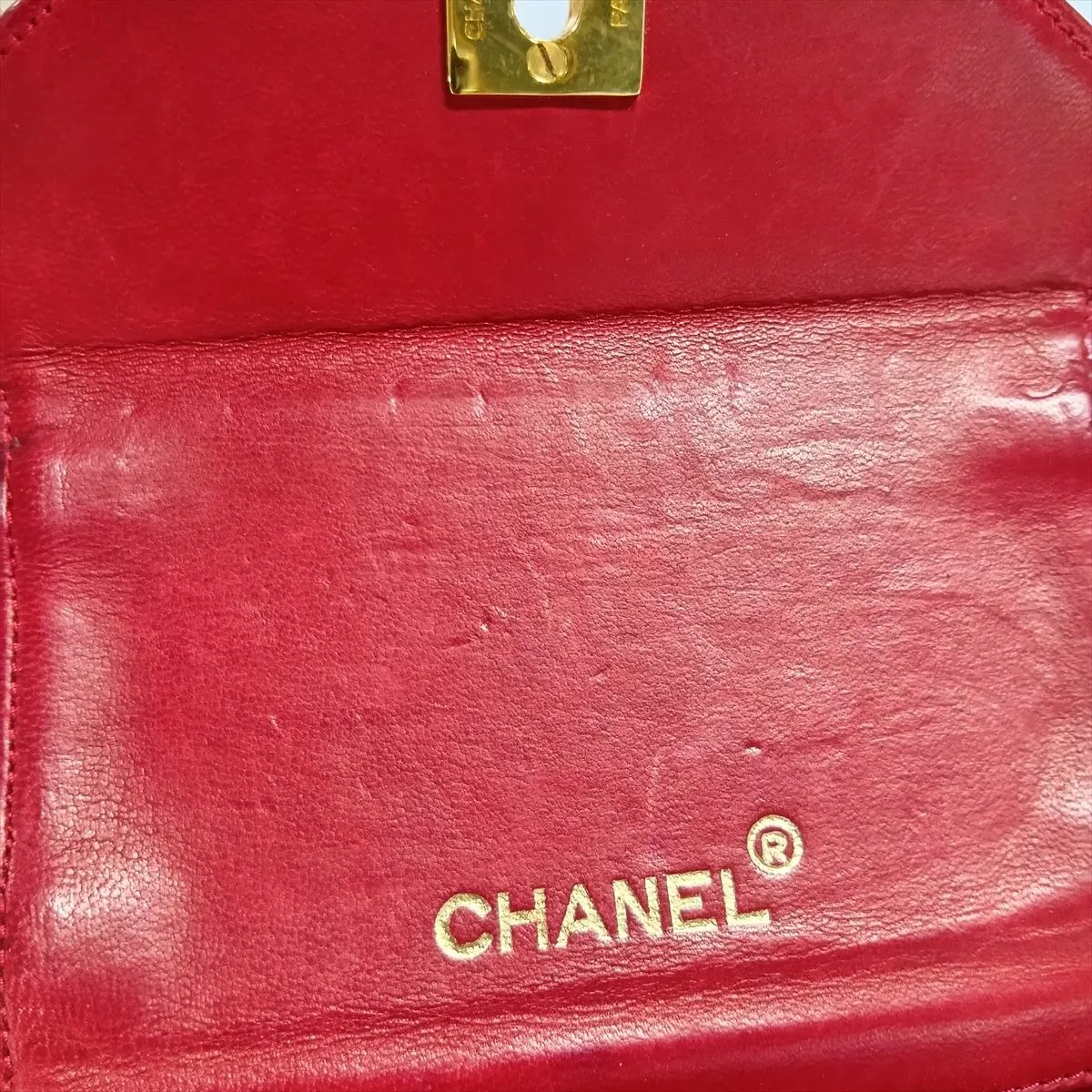 Matelassé Lambskin Chain Handbag, Octagon Shape, Red with Gold Hardware — view 10