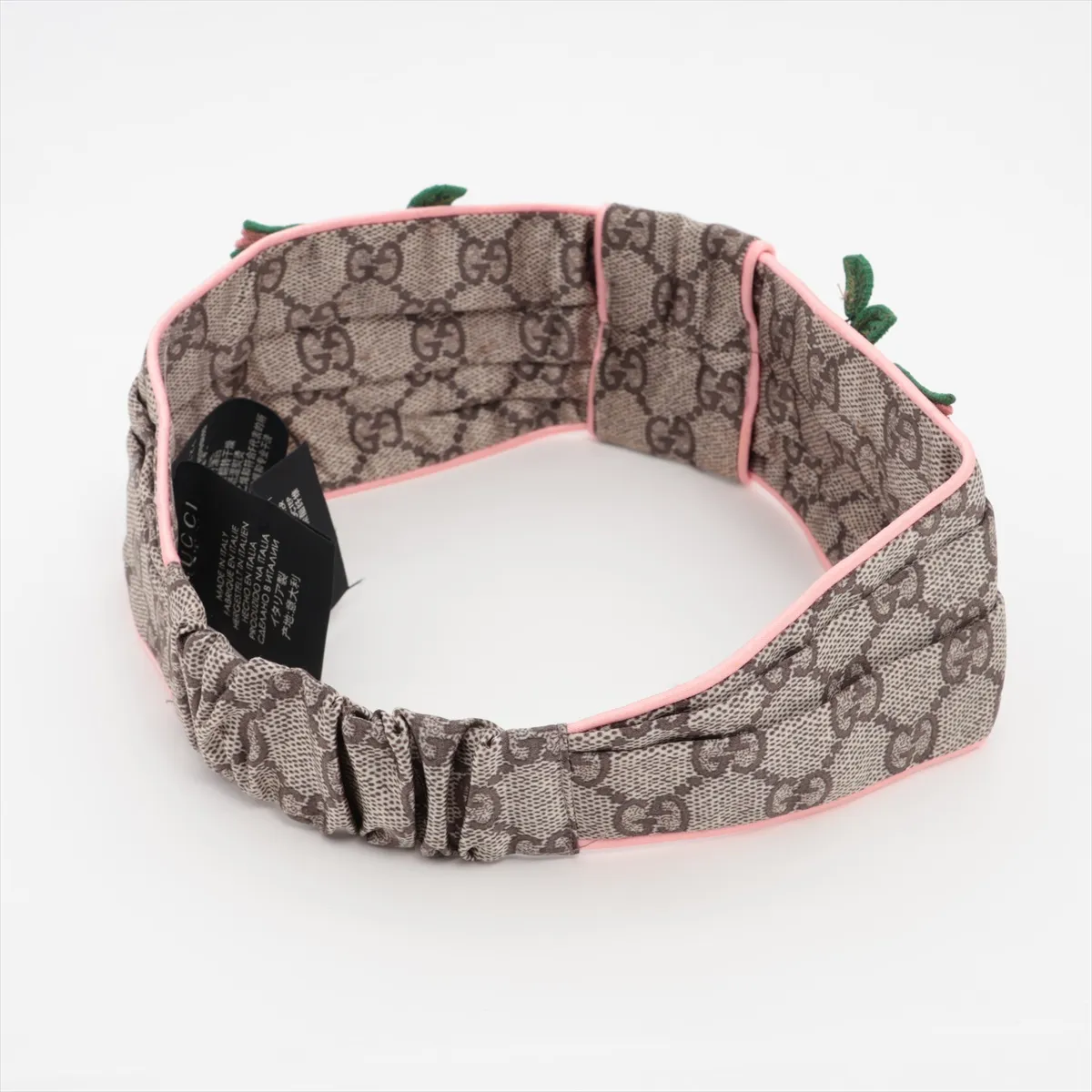 GG Supreme Hairband, Silk, Beige x Pink. Shows signs of wear, — view 2