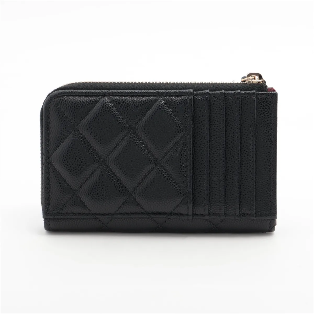Matelasse caviar skin coin case black gold hardware GC2LLECH — view 2