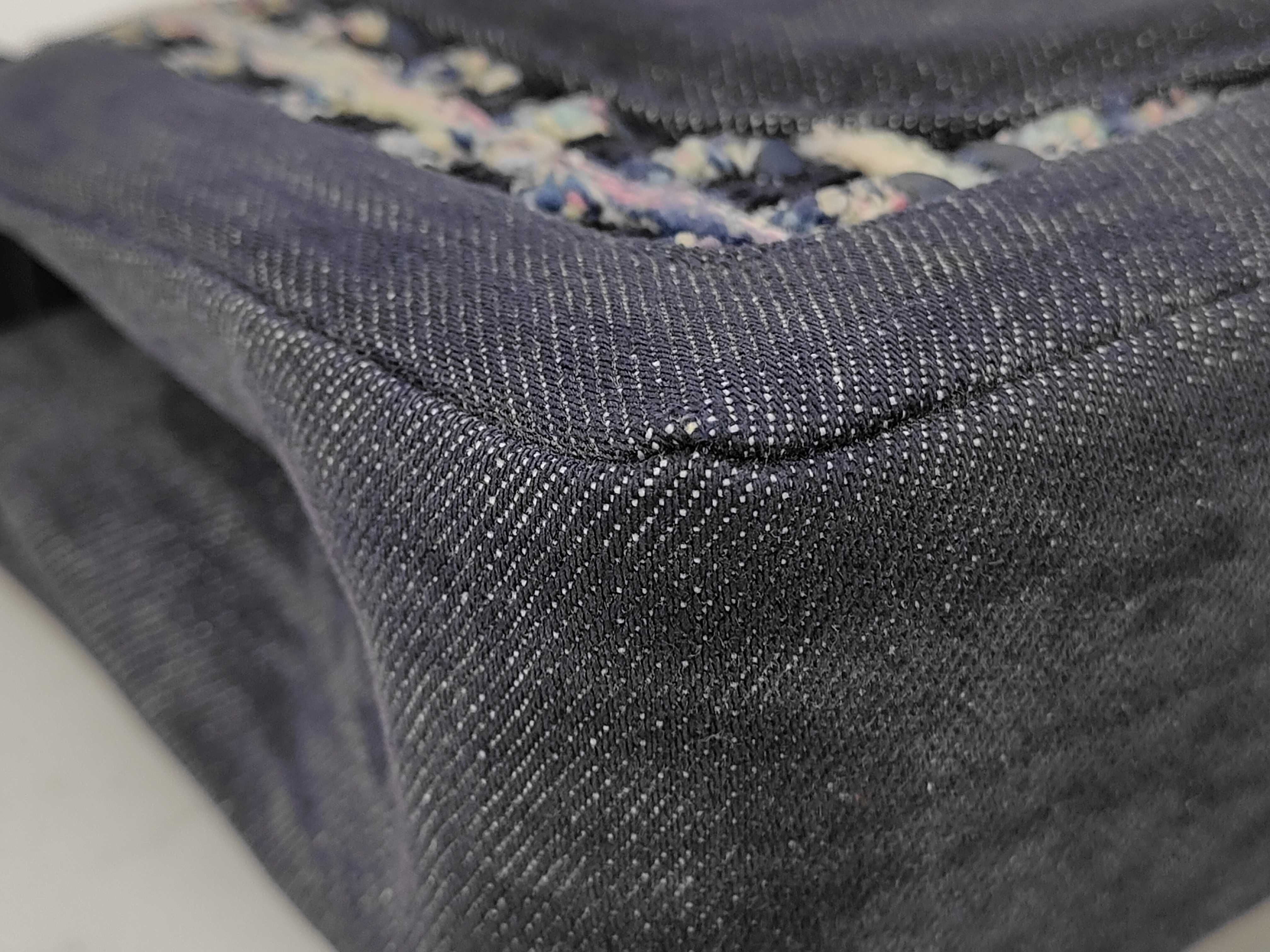 Double Flap Denim x Tweed Shoulder Bag (Serial No. 25) Navy with Silver Hardware — view 3