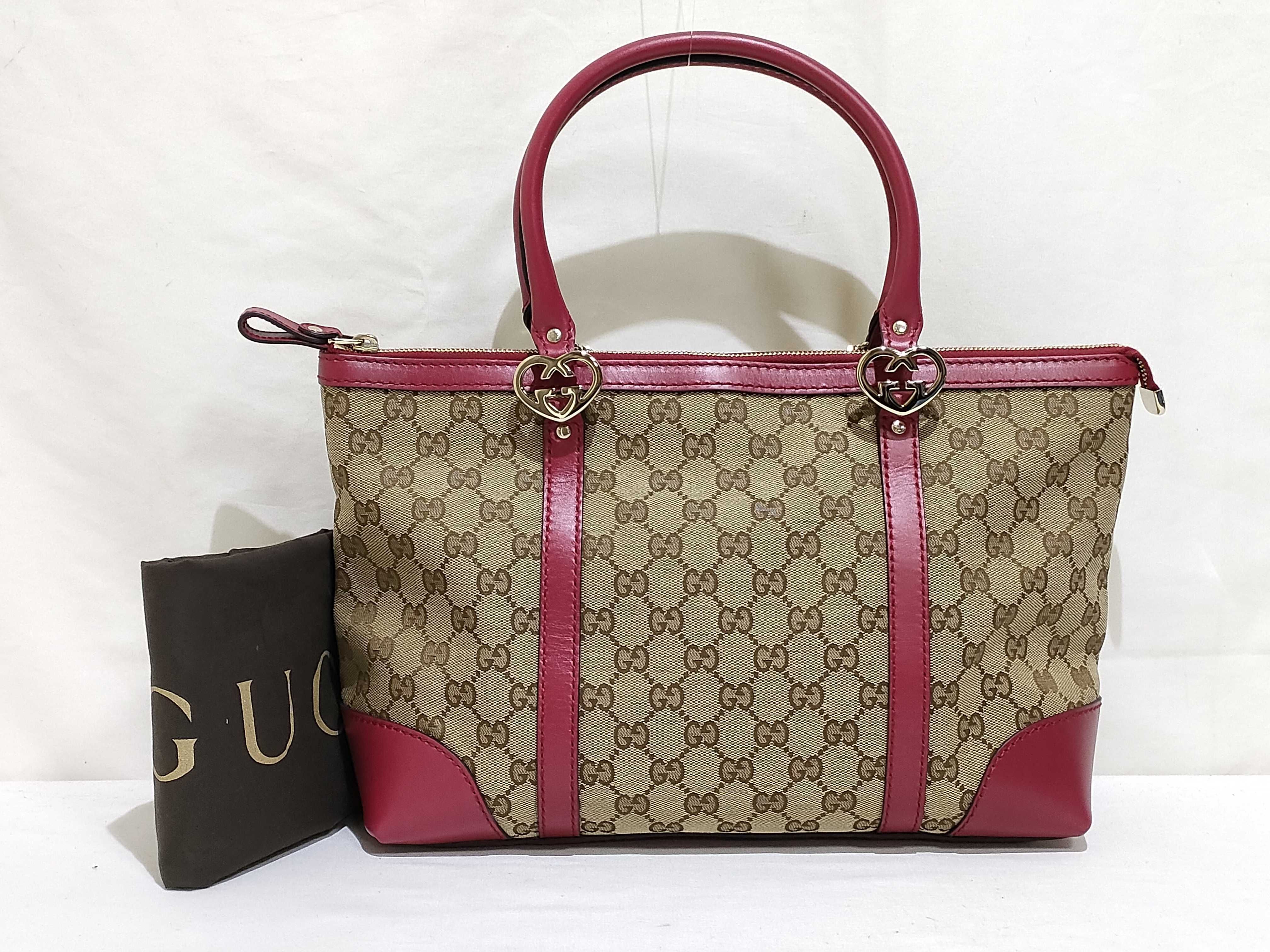 GG Canvas Tote Bag, 257069, GG Pattern, Red, with Bag