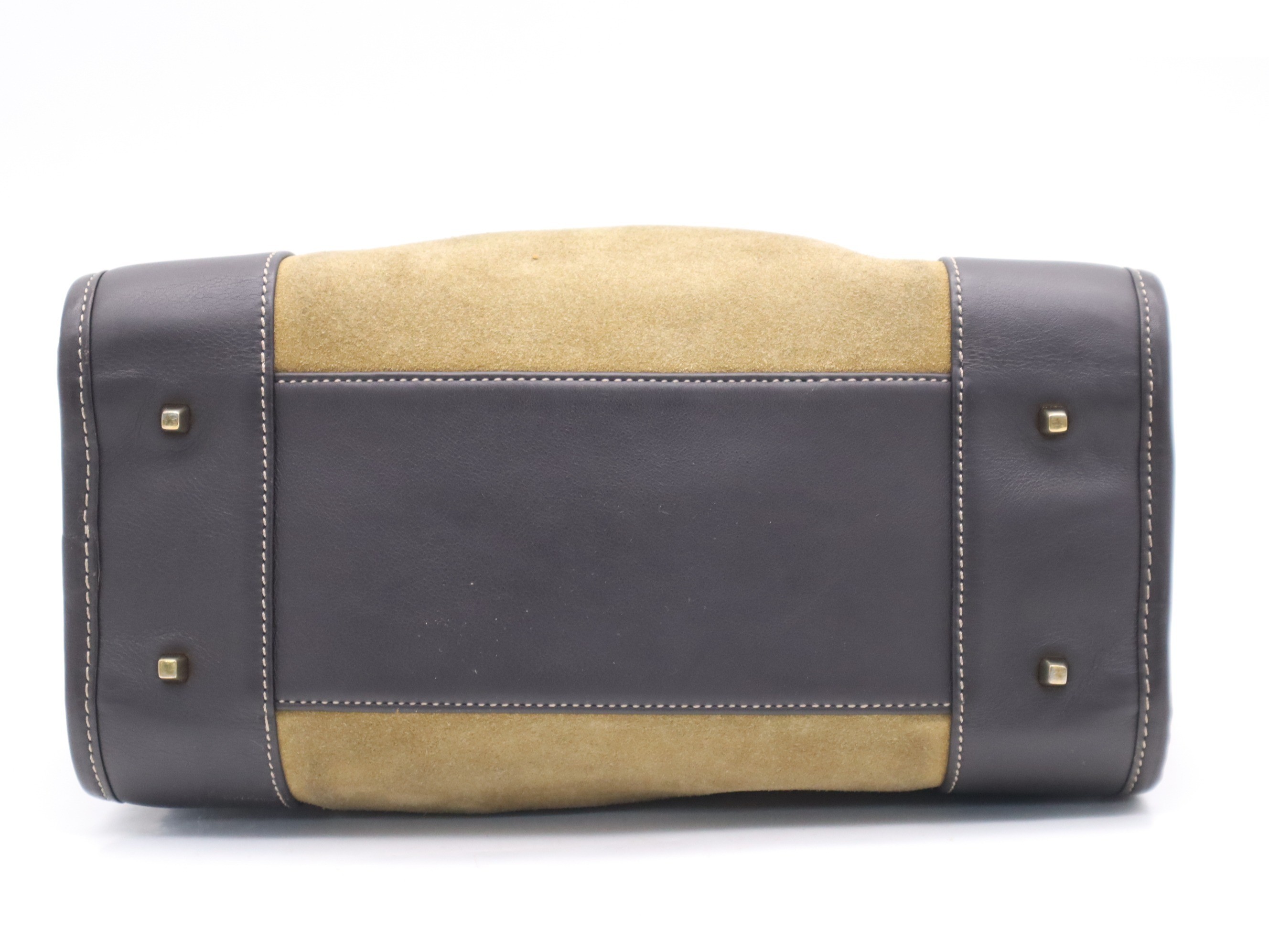 Suede and leather Amazona handbag, beige and brown, gold hardware. — view 4