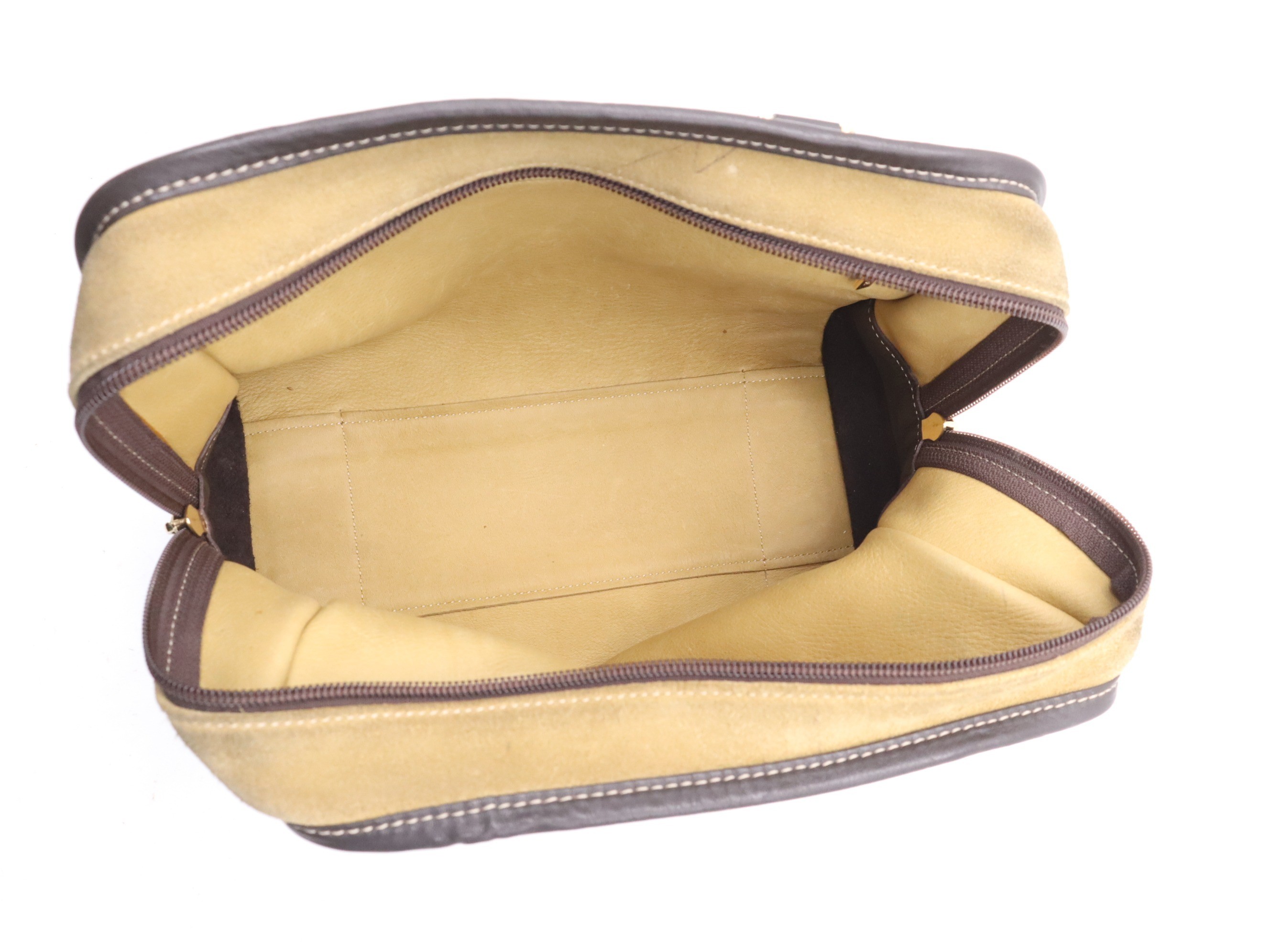 Suede and leather Amazona handbag, beige and brown, gold hardware. — view 7