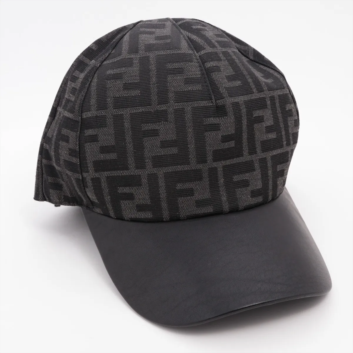 Zucca Cap, Size M, Cotton x Leather, Black. Shows signs of wear, — view 2
