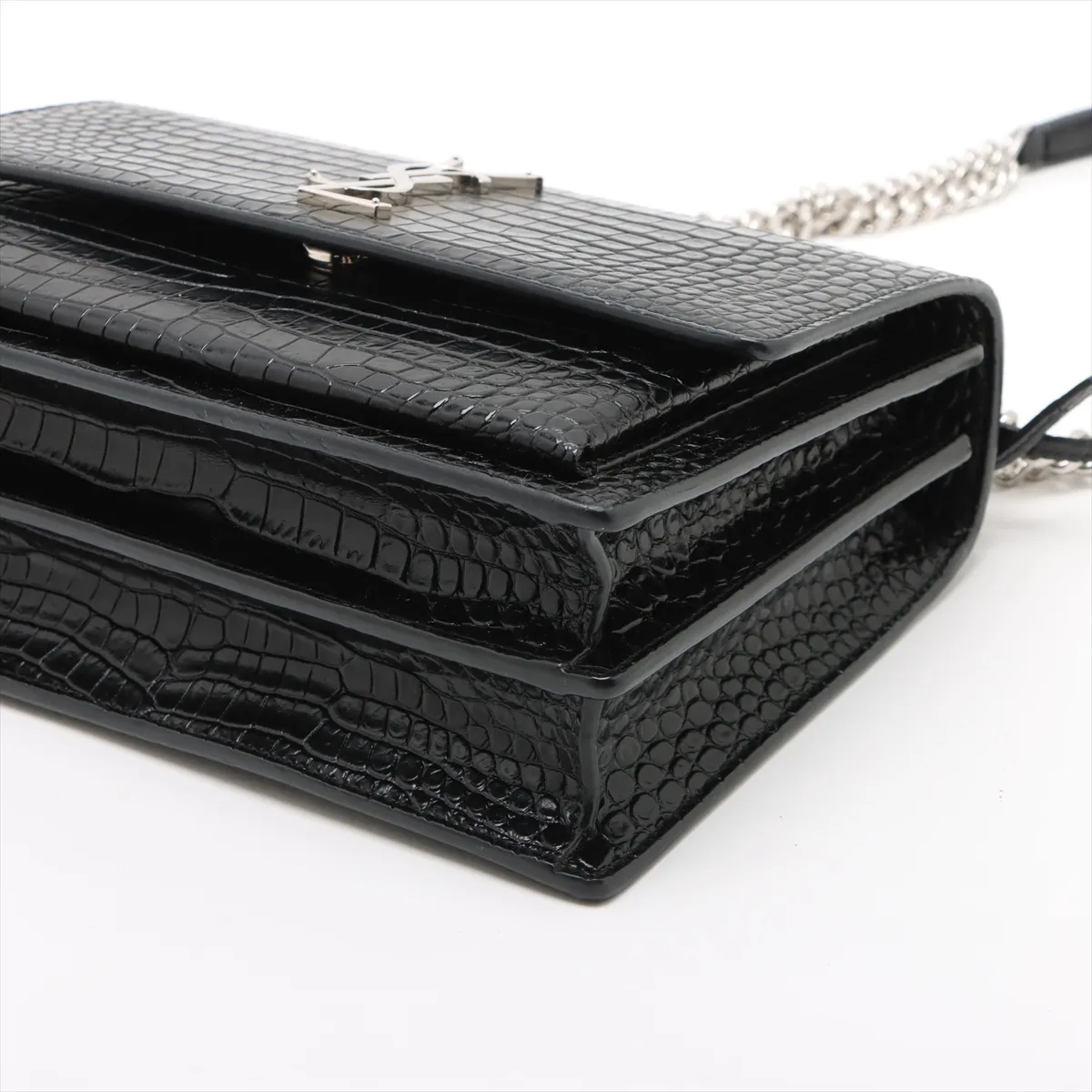 Sunset Croco Embossed Chain Shoulder Bag Black 442906 — view 3