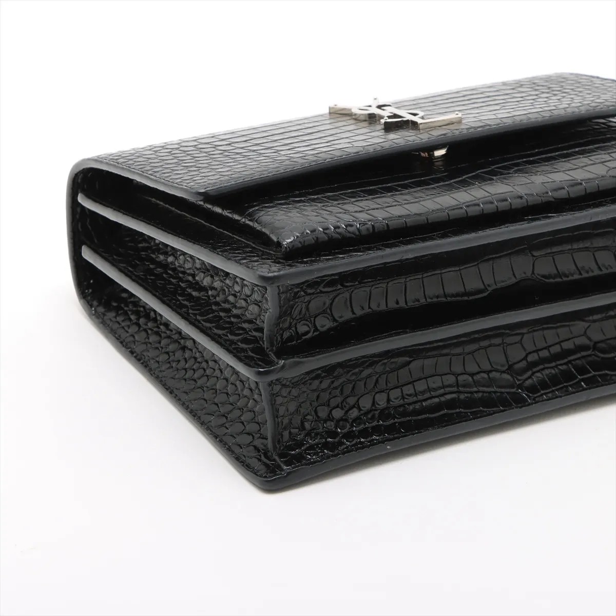 Sunset Croco Embossed Chain Shoulder Bag Black 442906 — view 4