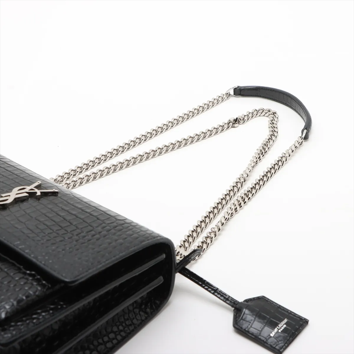 Sunset Croco Embossed Chain Shoulder Bag Black 442906 — view 5