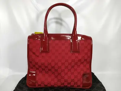 GG Canvas Enamel Patent Leather Handbag Red Handbag