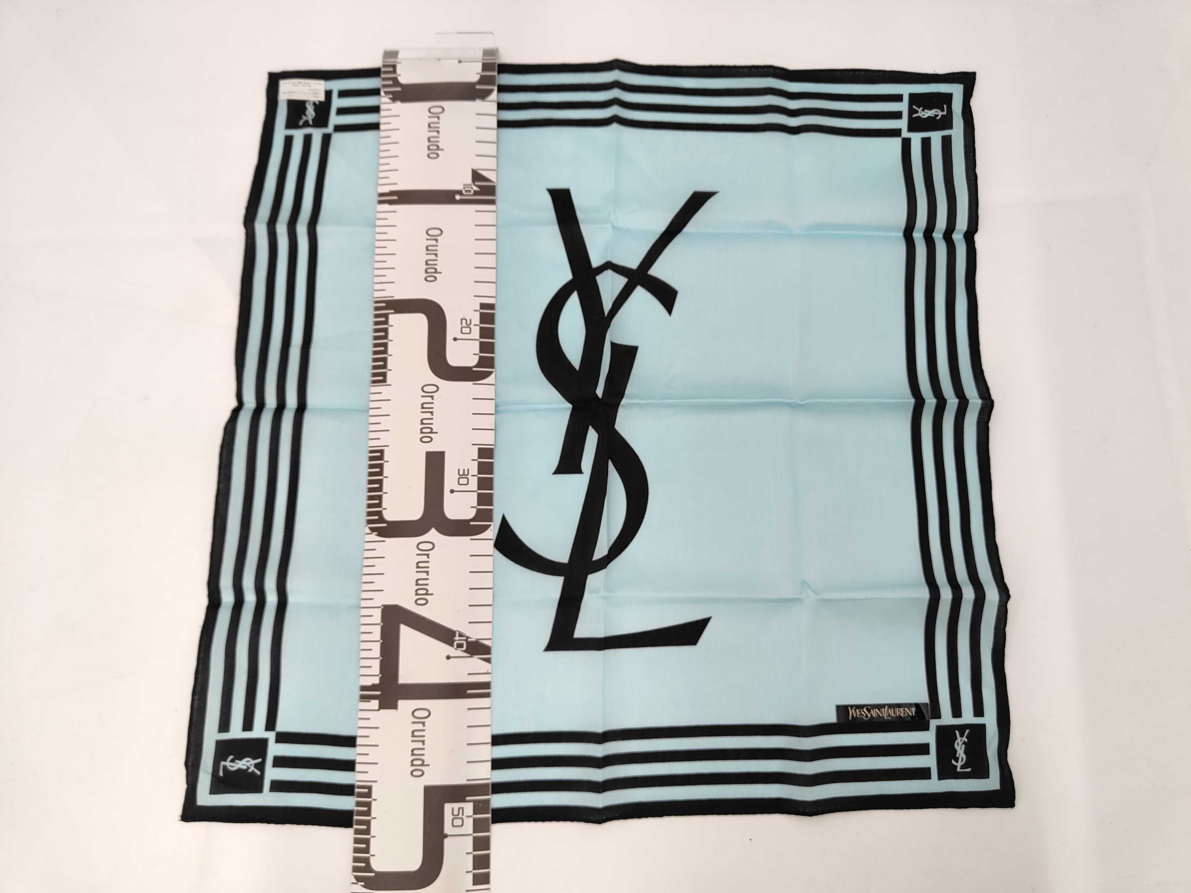 handkerchief/scarf with sticker, YSL big logo, blue, other accessories. — view 2