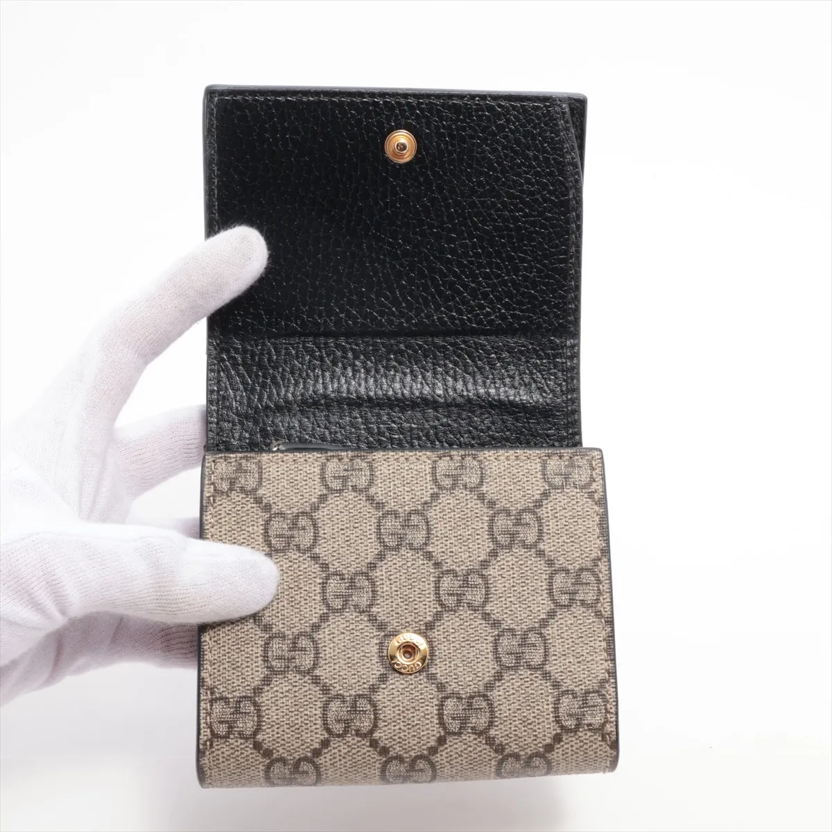 GG Marmont 598587 PVC x Leather Compact Wallet Black x Beige — view 3