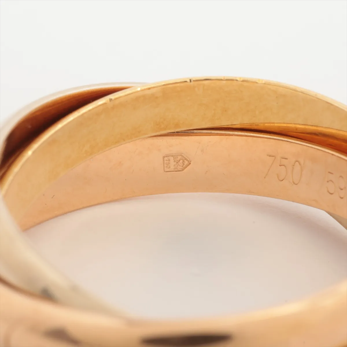 Trinity Ring 750 (YG x PG x WG) 10.0g 59 O8124E (Dents, holes, solder marks) — view 3