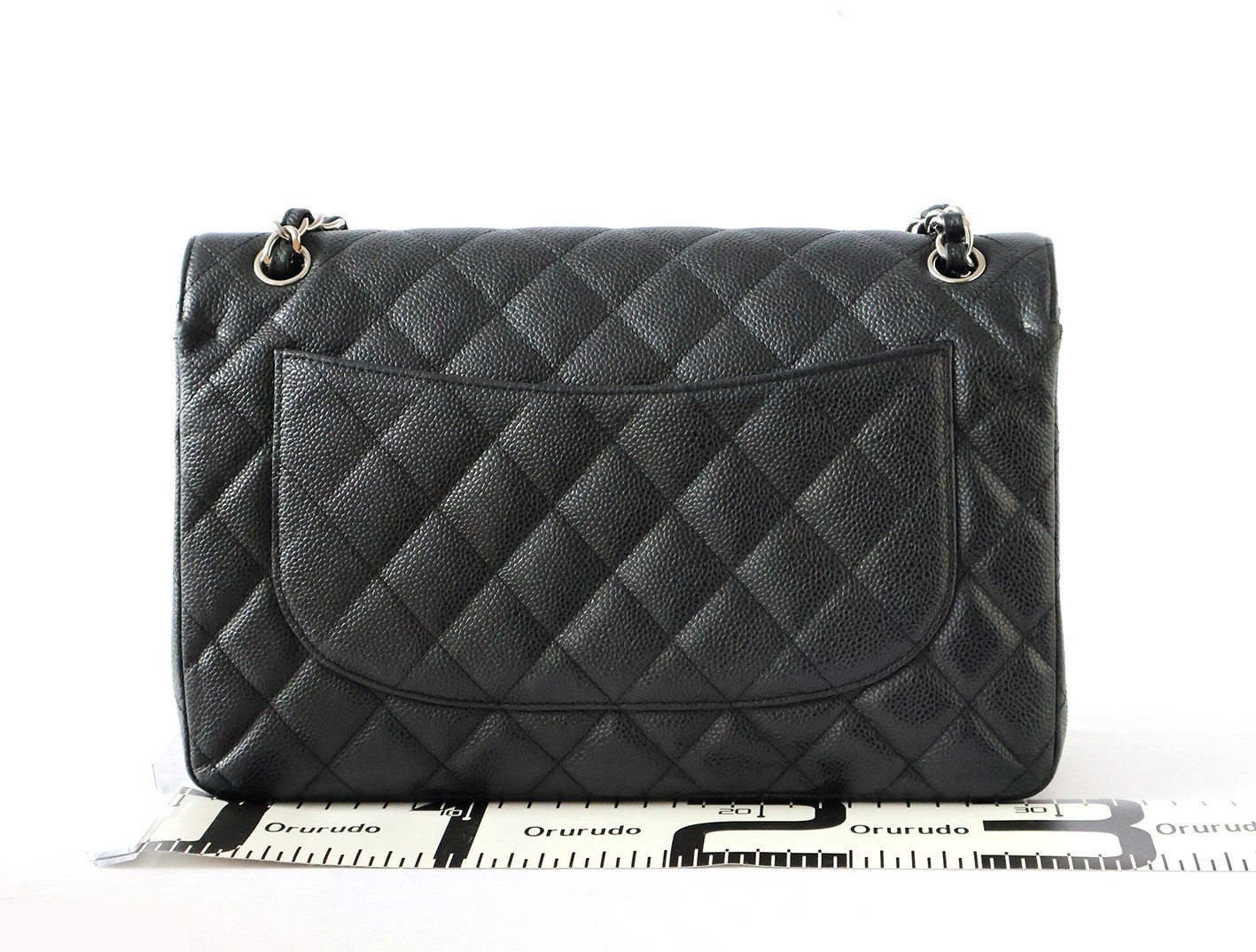 Caviar leather large matelassé bag, size 30, double flap, double chain, black. — view 2