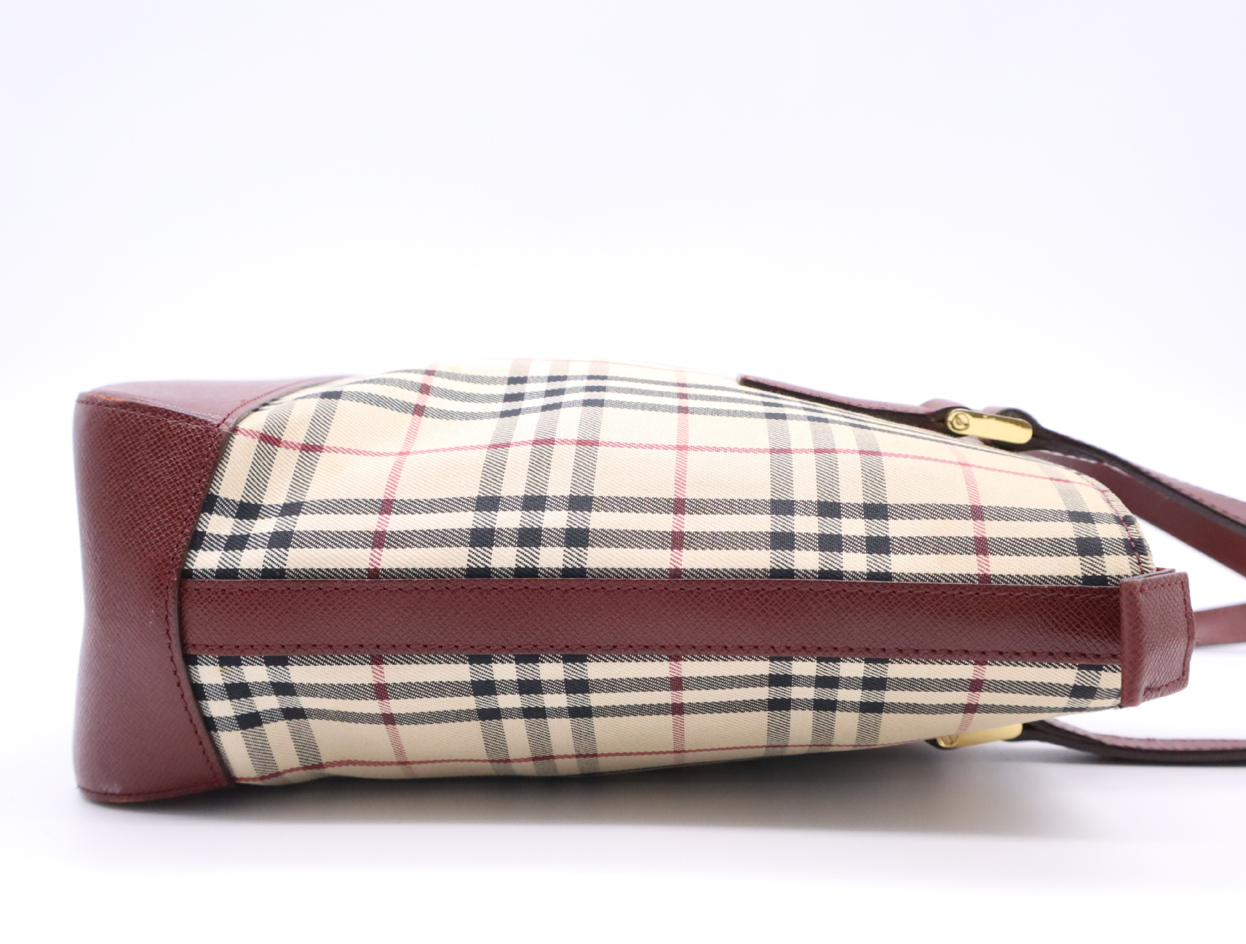 Canvas x Leather Nova Check Tote Bag, Red, Gold Hardware — view 5