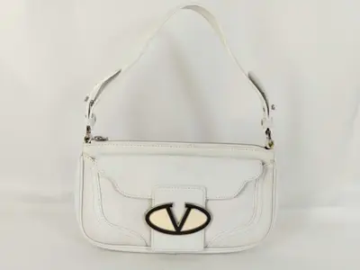 Vintage Leather One-Shoulder Bag, White, Discolored Shoulder Bag