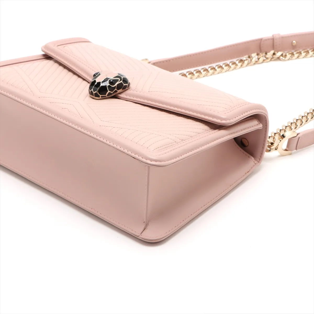 Serpenti Leather Chain Shoulder Bag Pink — view 3