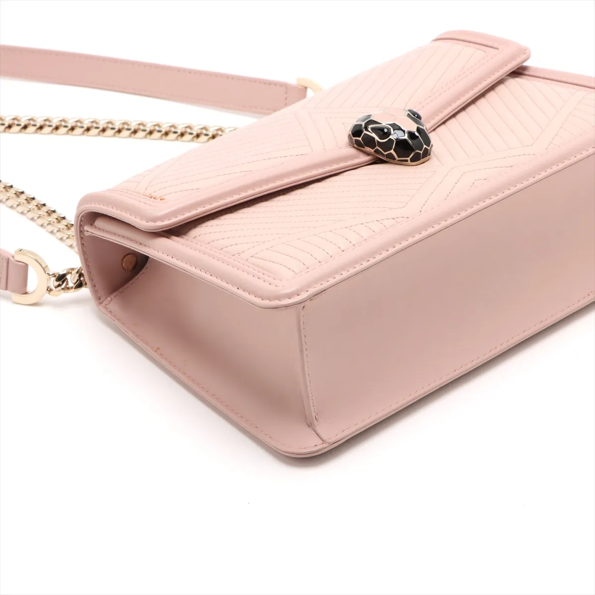 Serpenti Leather Chain Shoulder Bag Pink — view 4