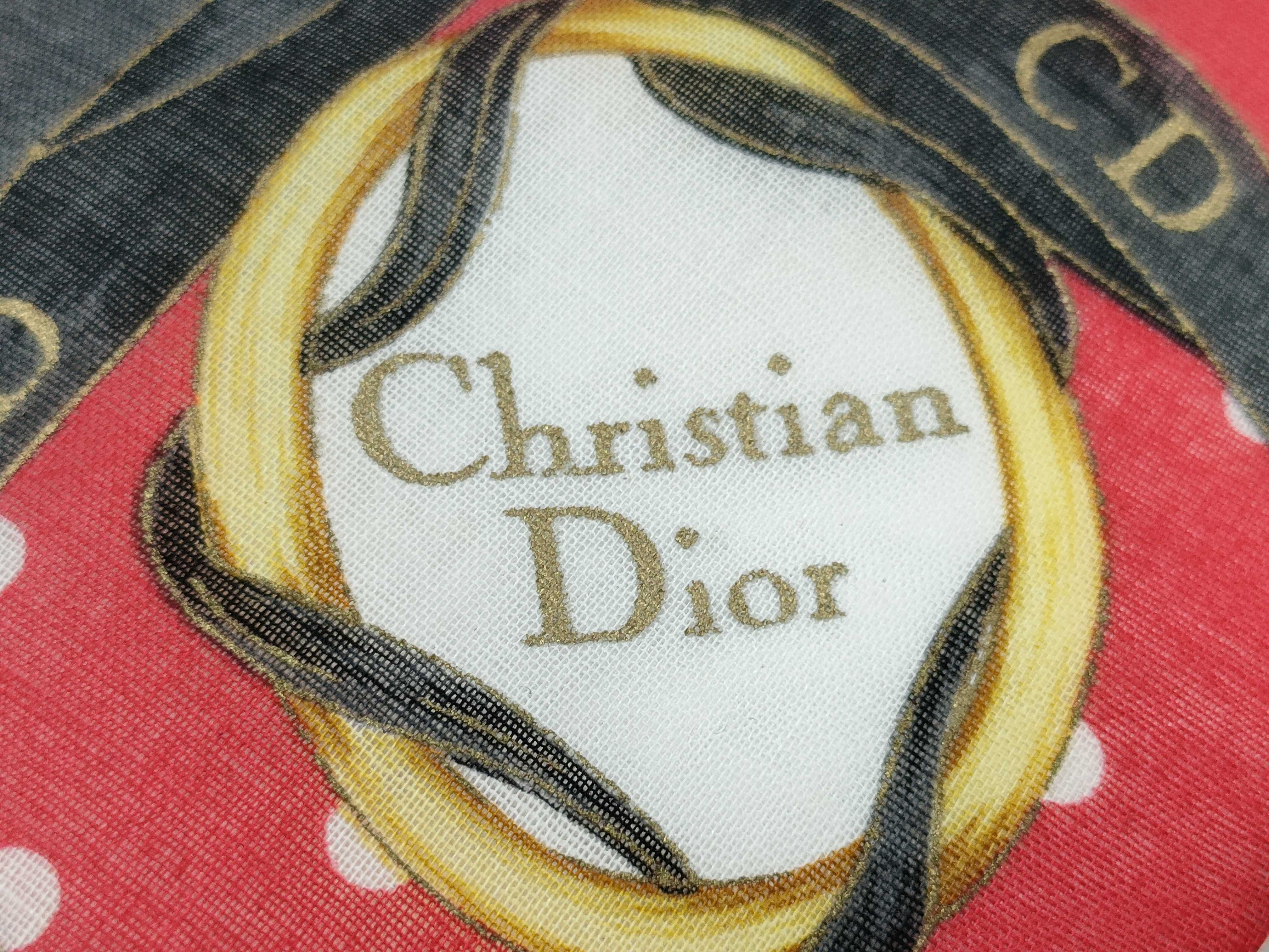 handkerchief scarf with sticker, CD logo, emblem, ribbon, polka dots, and other accessories. — view 5
