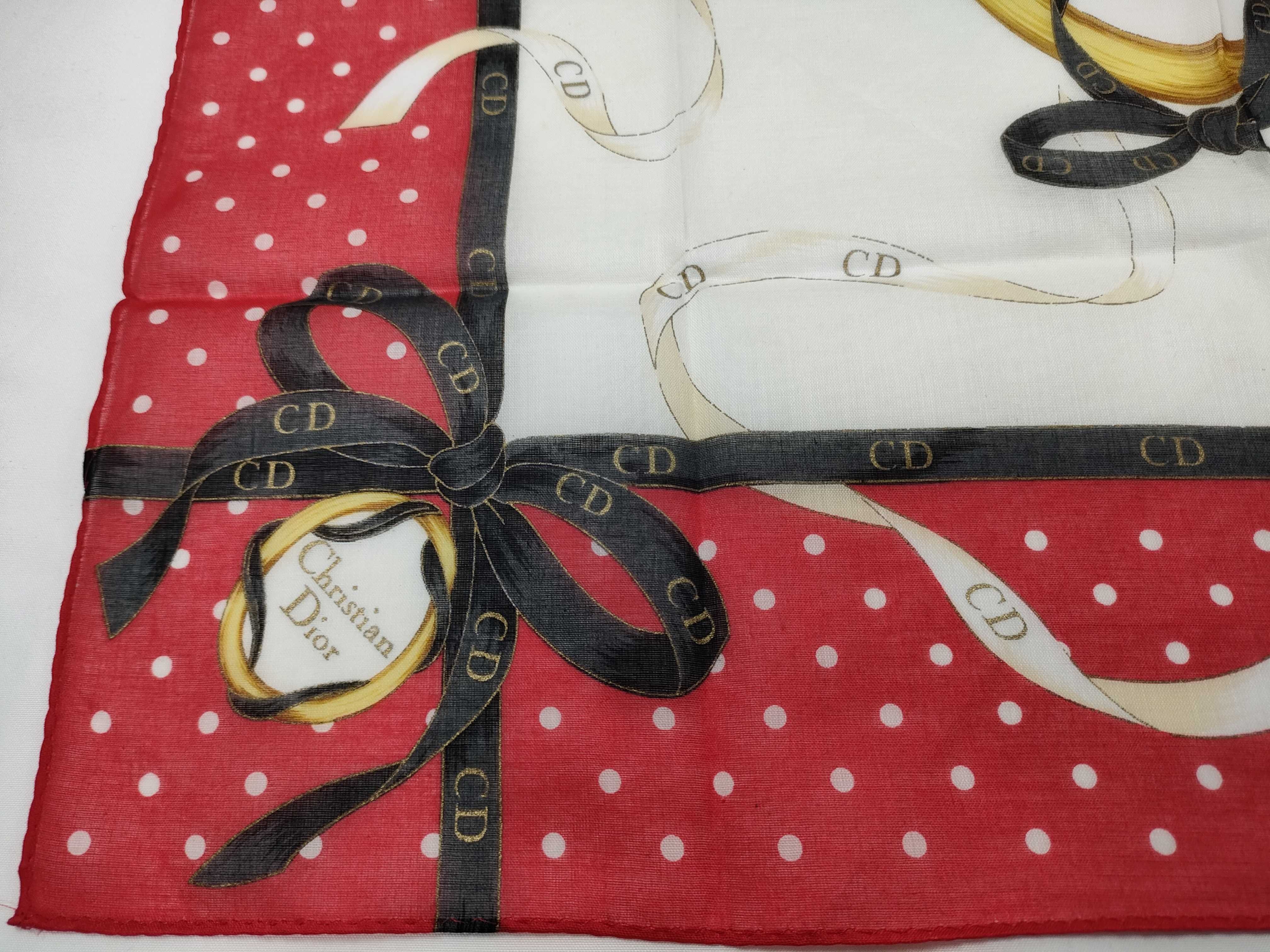 handkerchief scarf with sticker, CD logo, emblem, ribbon, polka dots, and other accessories. — view 6