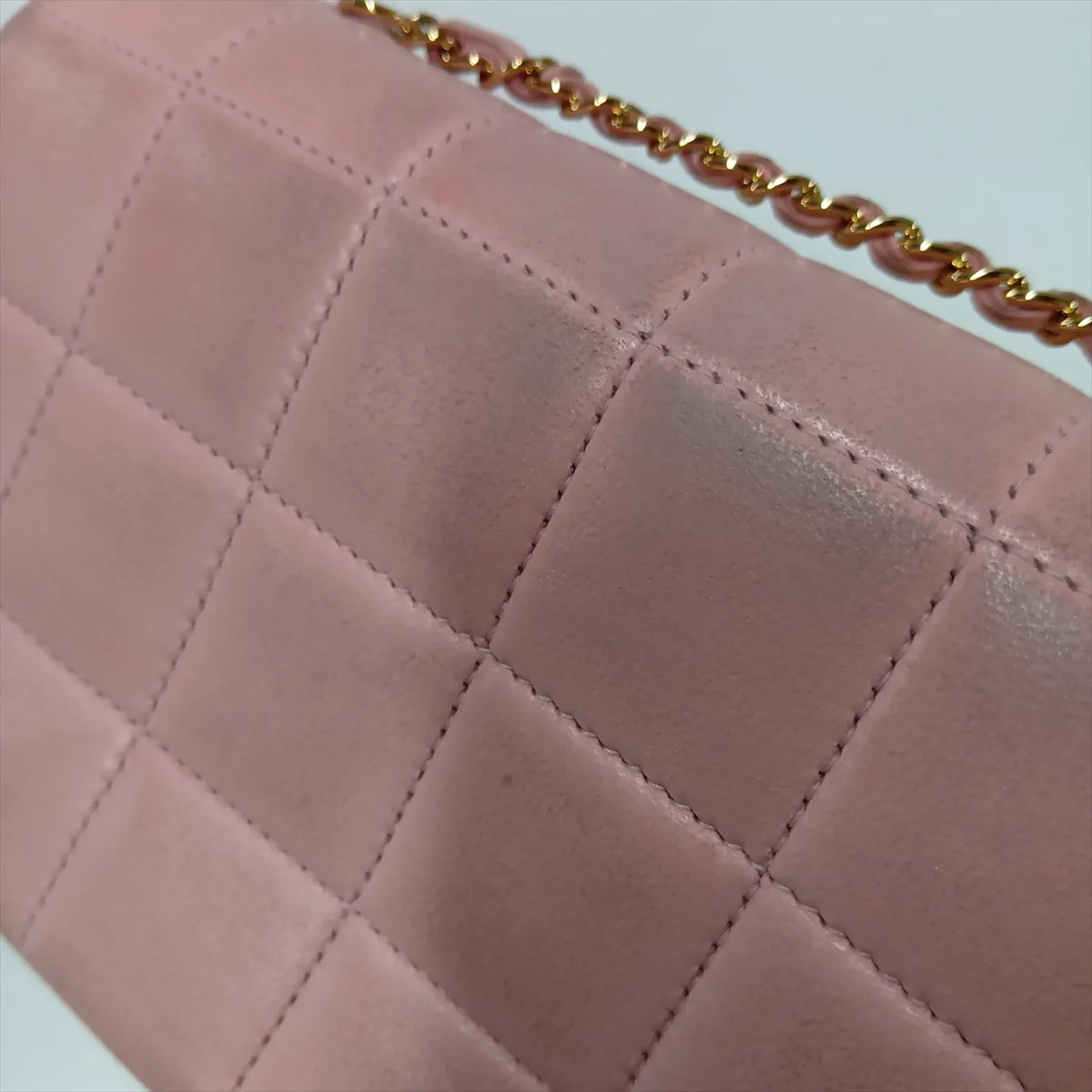 Chocolate Bar Lambskin Chain Shoulder Bag, Camellia Design, Pink with Gold Hardware, 9194680, Series 9 — view 12