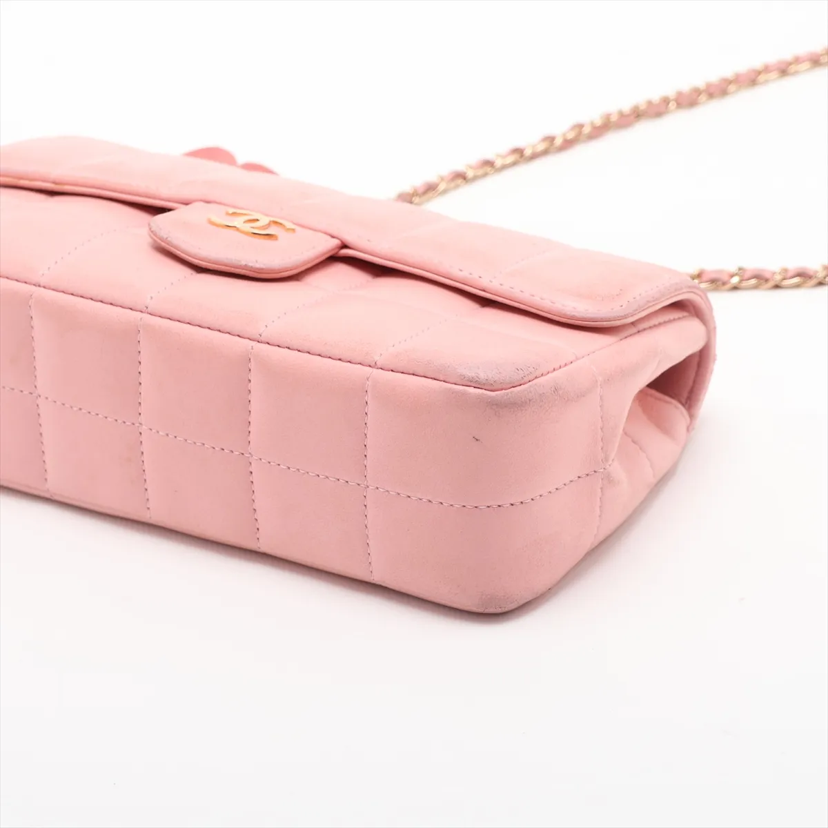 Chocolate Bar Lambskin Chain Shoulder Bag, Camellia Design, Pink with Gold Hardware, 9194680, Series 9 — view 3