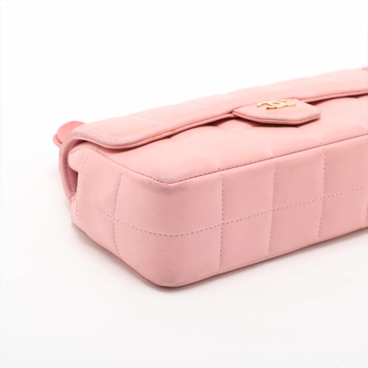 Chocolate Bar Lambskin Chain Shoulder Bag, Camellia Design, Pink with Gold Hardware, 9194680, Series 9 — view 4