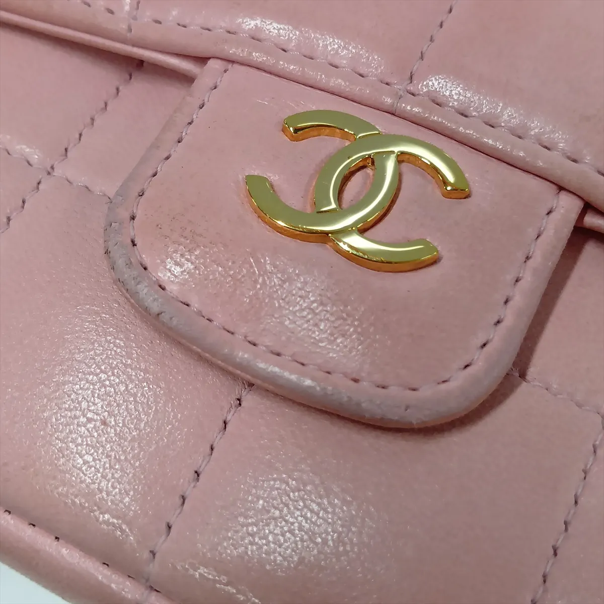 Chocolate Bar Lambskin Chain Shoulder Bag, Camellia Design, Pink with Gold Hardware, 9194680, Series 9 — view 9