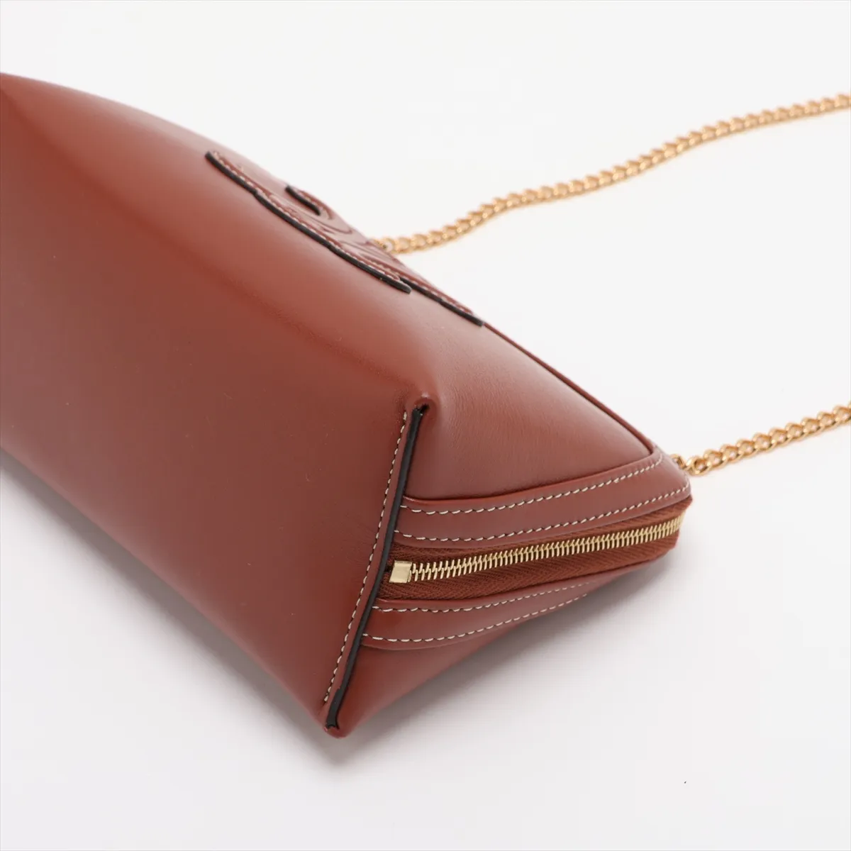 Triomphe Chain Clutch Cuir Leather Chain Shoulder Bag Brown — view 3