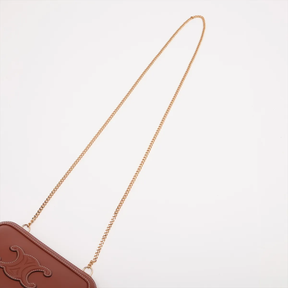 Triomphe Chain Clutch Cuir Leather Chain Shoulder Bag Brown — view 5