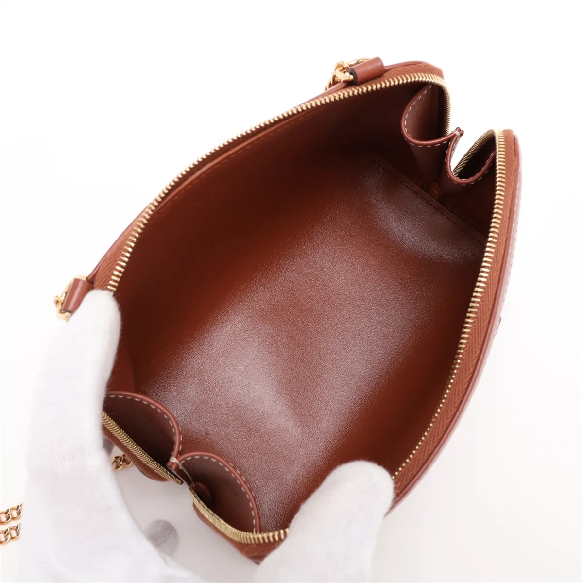 Triomphe Chain Clutch Cuir Leather Chain Shoulder Bag Brown — view 6