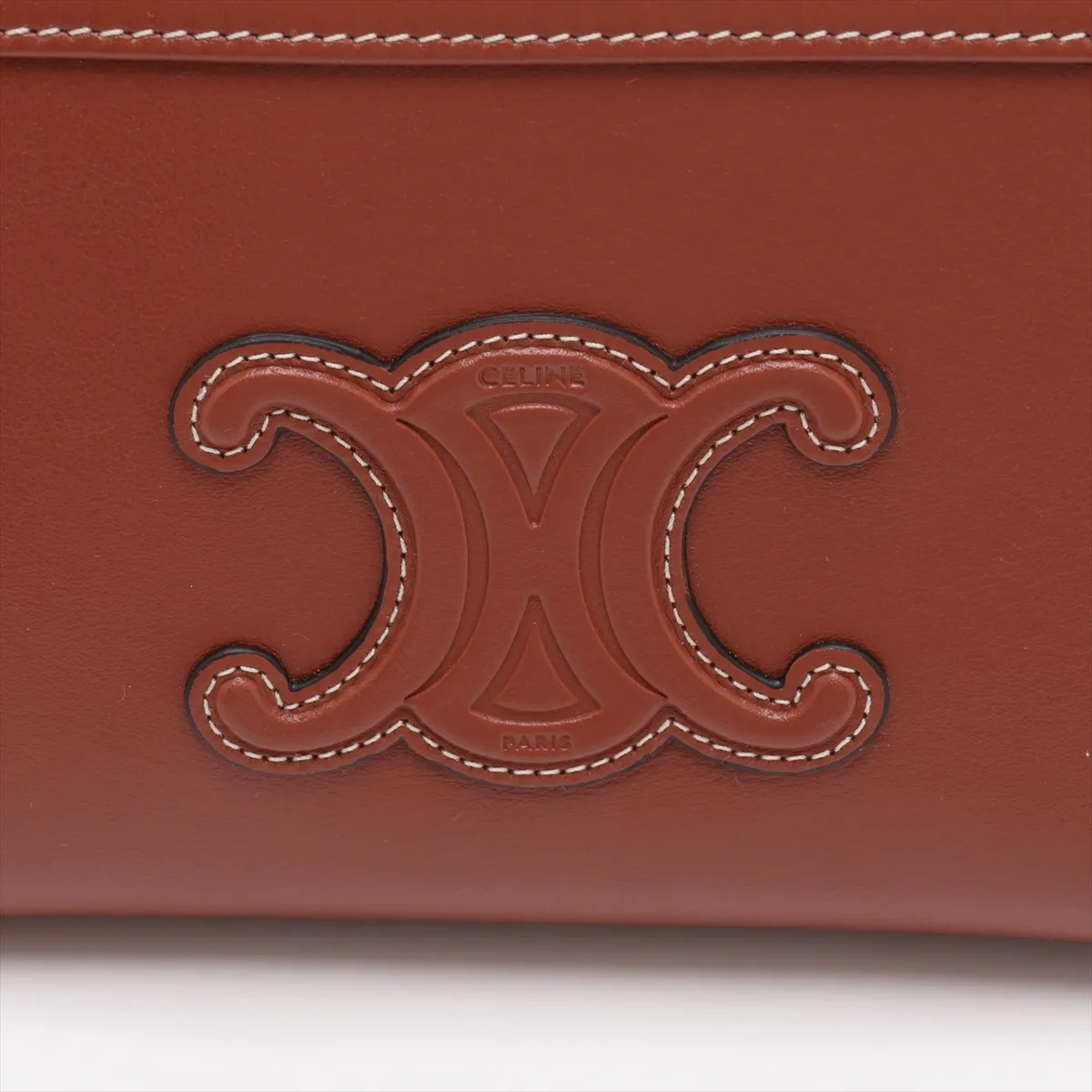Triomphe Chain Clutch Cuir Leather Chain Shoulder Bag Brown — view 7