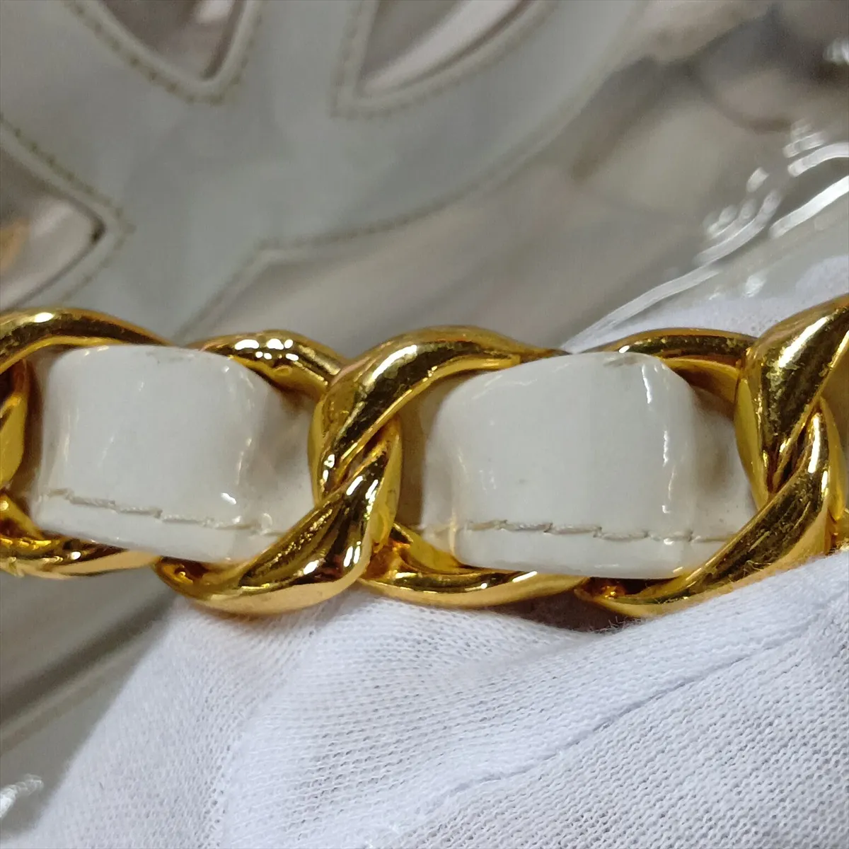 Coco Mark Vinyl Chain Tote Bag, White with Gold Hardware — view 12