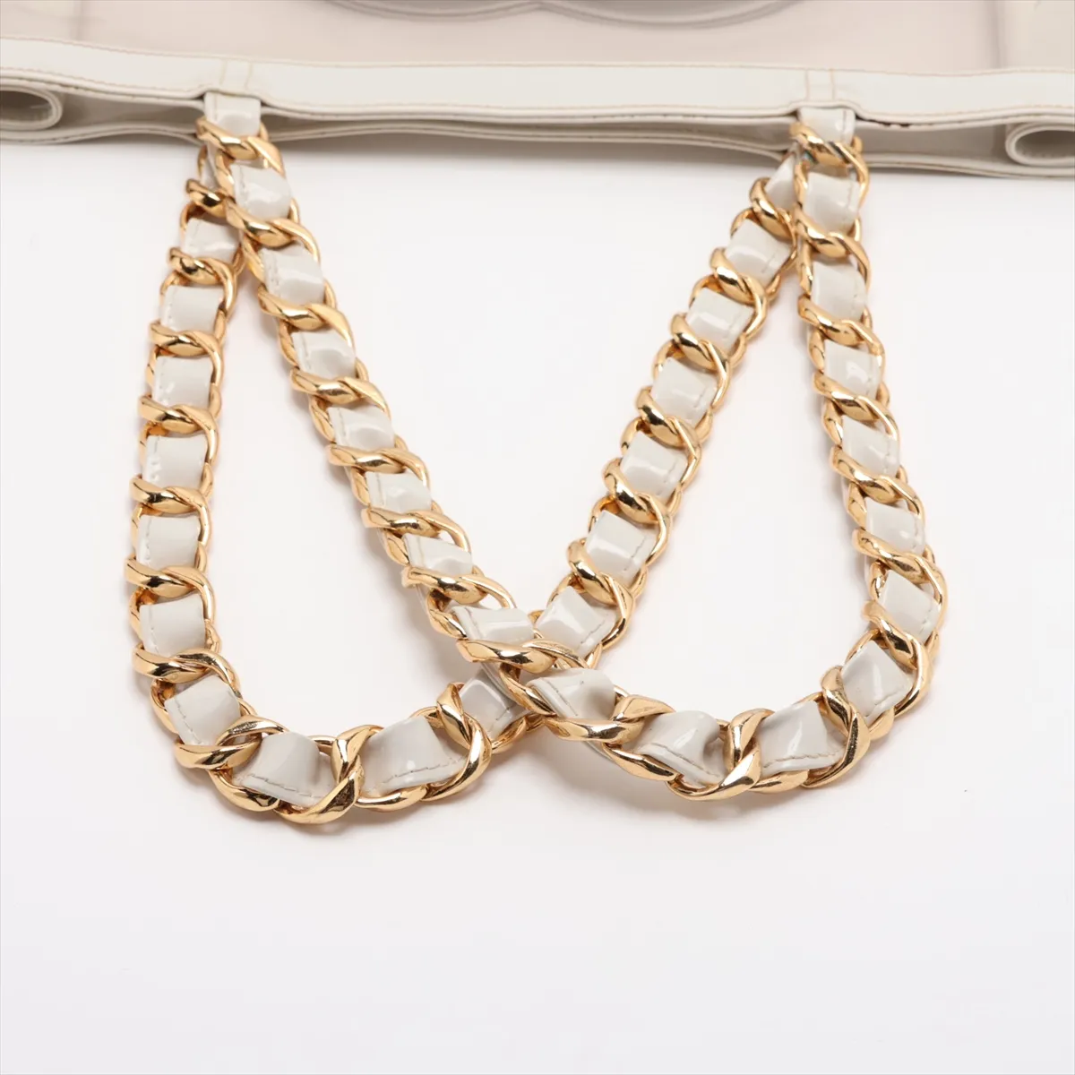 Coco Mark Vinyl Chain Tote Bag, White with Gold Hardware — view 5