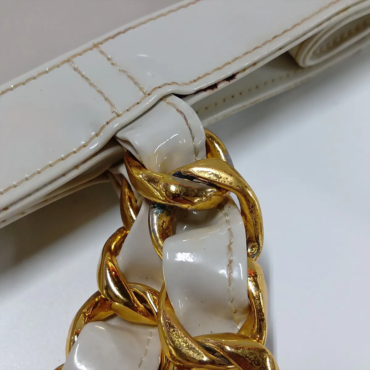 Coco Mark Vinyl Chain Tote Bag, White with Gold Hardware — view 10