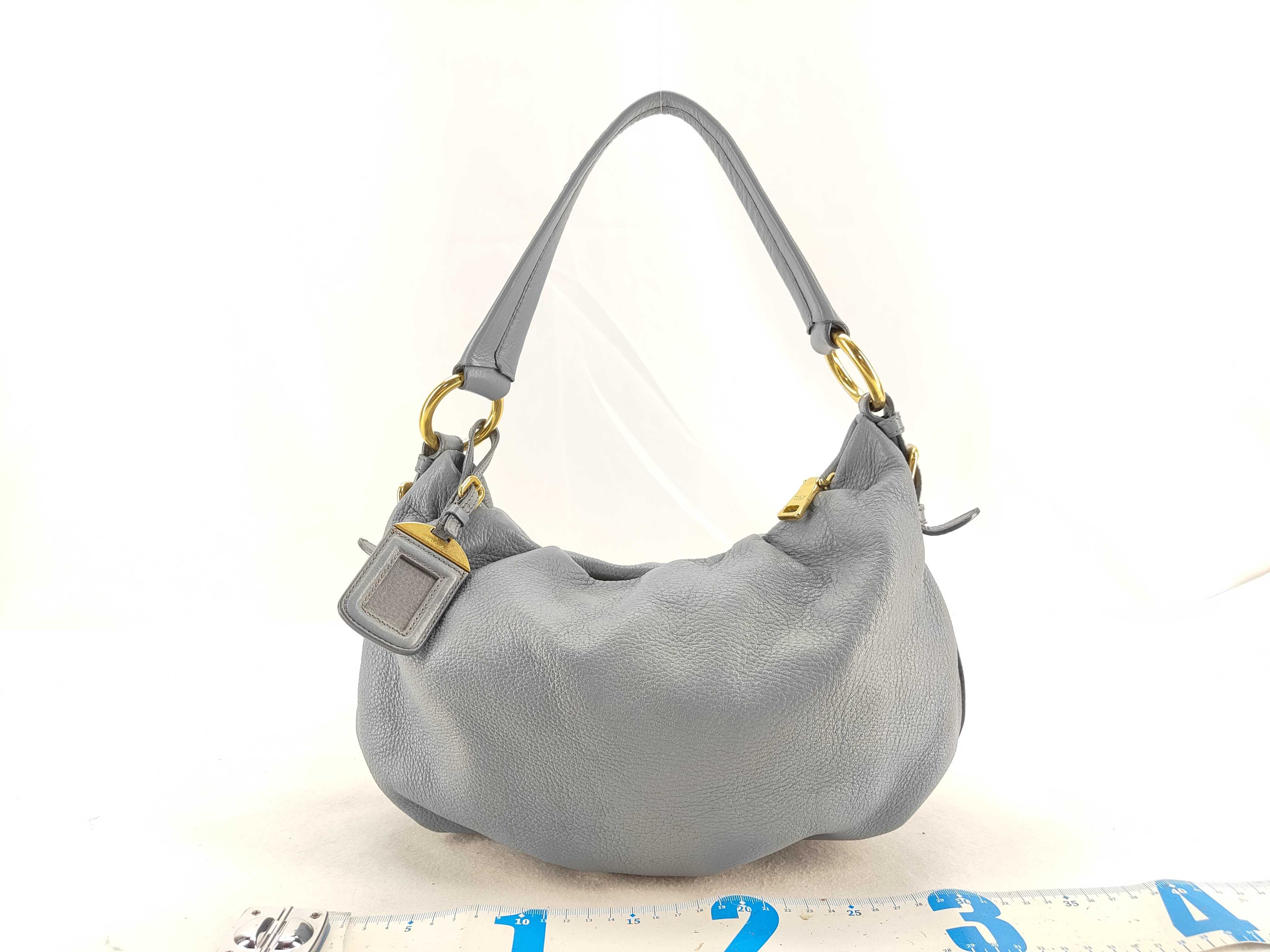 leather shoulder bag, blue, with name tag. — view 2