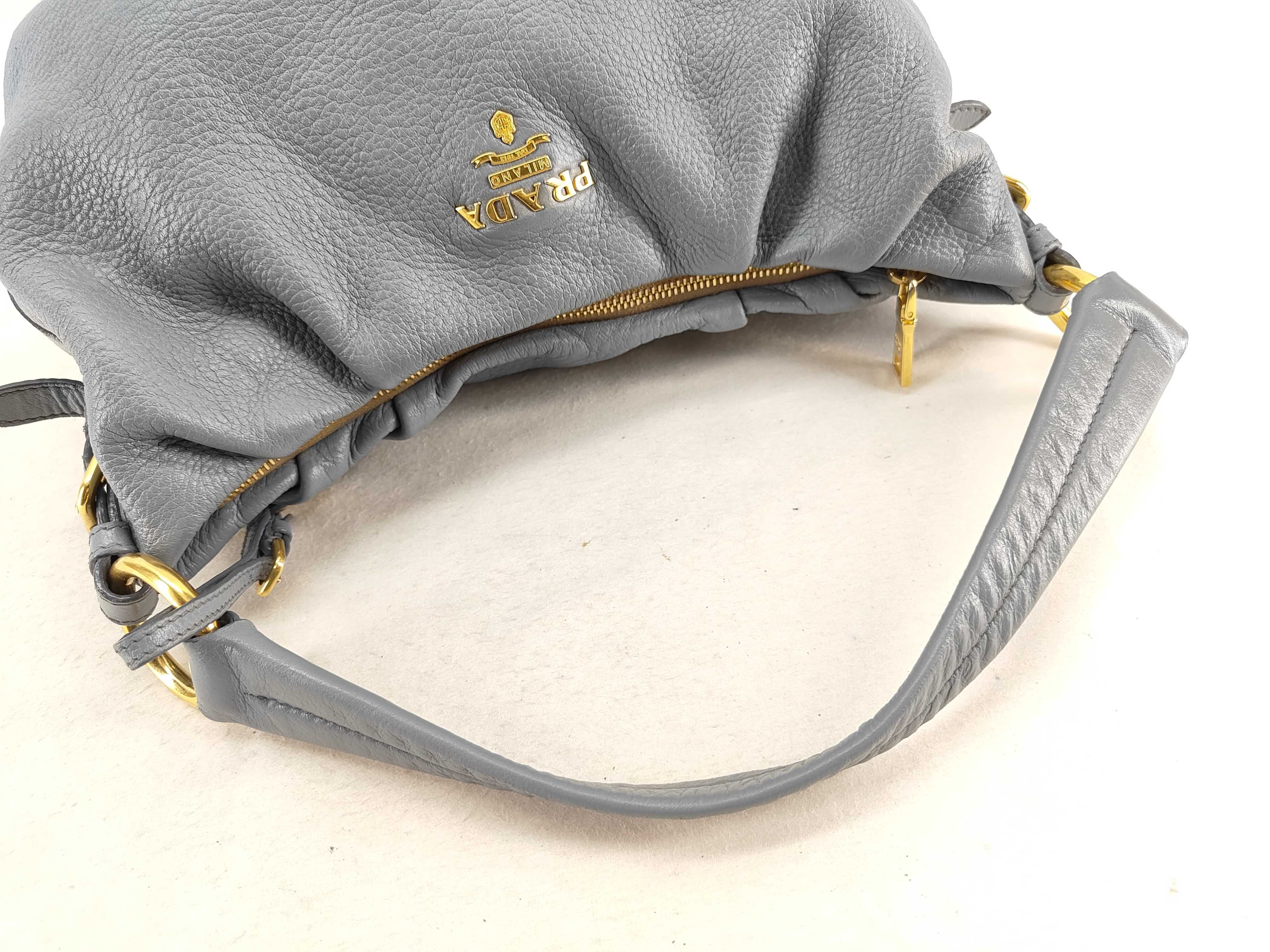 leather shoulder bag, blue, with name tag. — view 4