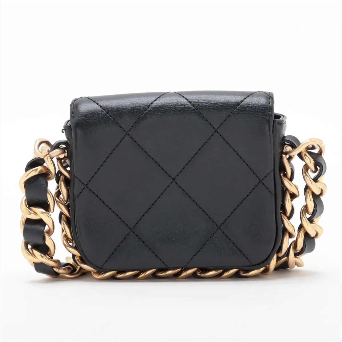 Mini Matelassé Lambskin Chain Shoulder Bag, Chain Around, Black, Gold Hardware, JEN4C4U5, Random Plate — view 2