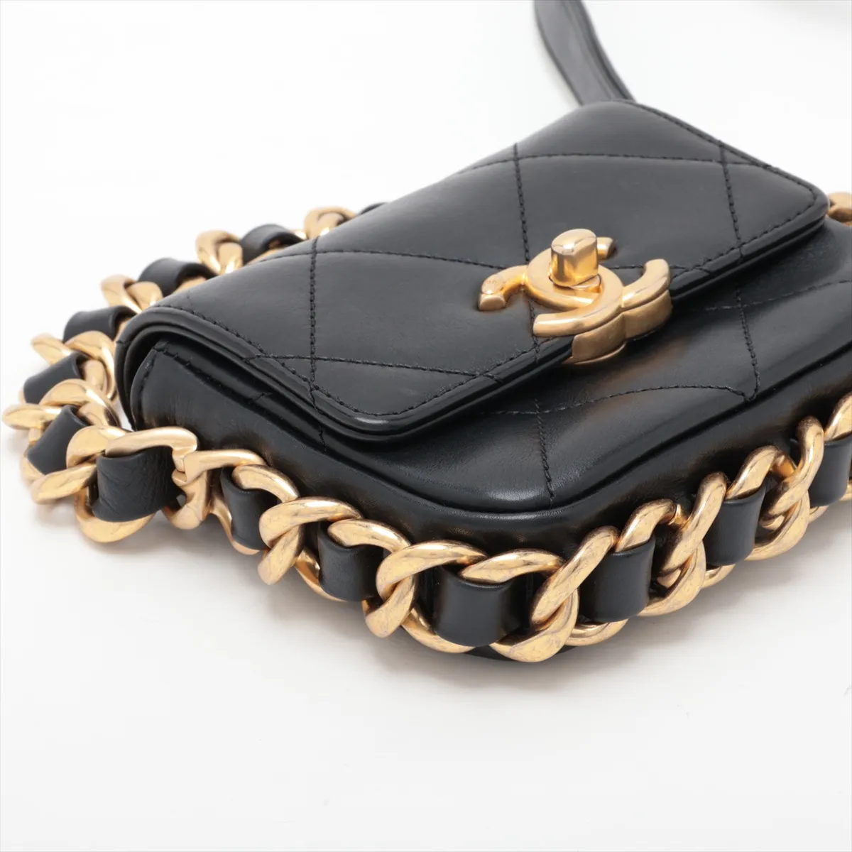 Mini Matelassé Lambskin Chain Shoulder Bag, Chain Around, Black, Gold Hardware, JEN4C4U5, Random Plate — view 4