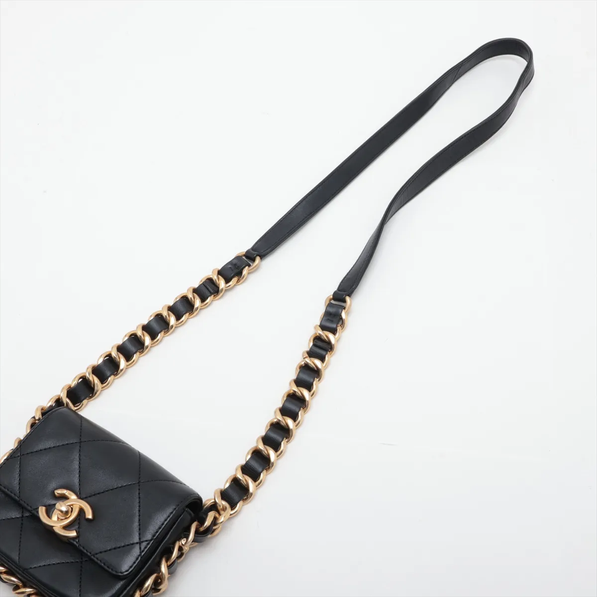 Mini Matelassé Lambskin Chain Shoulder Bag, Chain Around, Black, Gold Hardware, JEN4C4U5, Random Plate — view 5