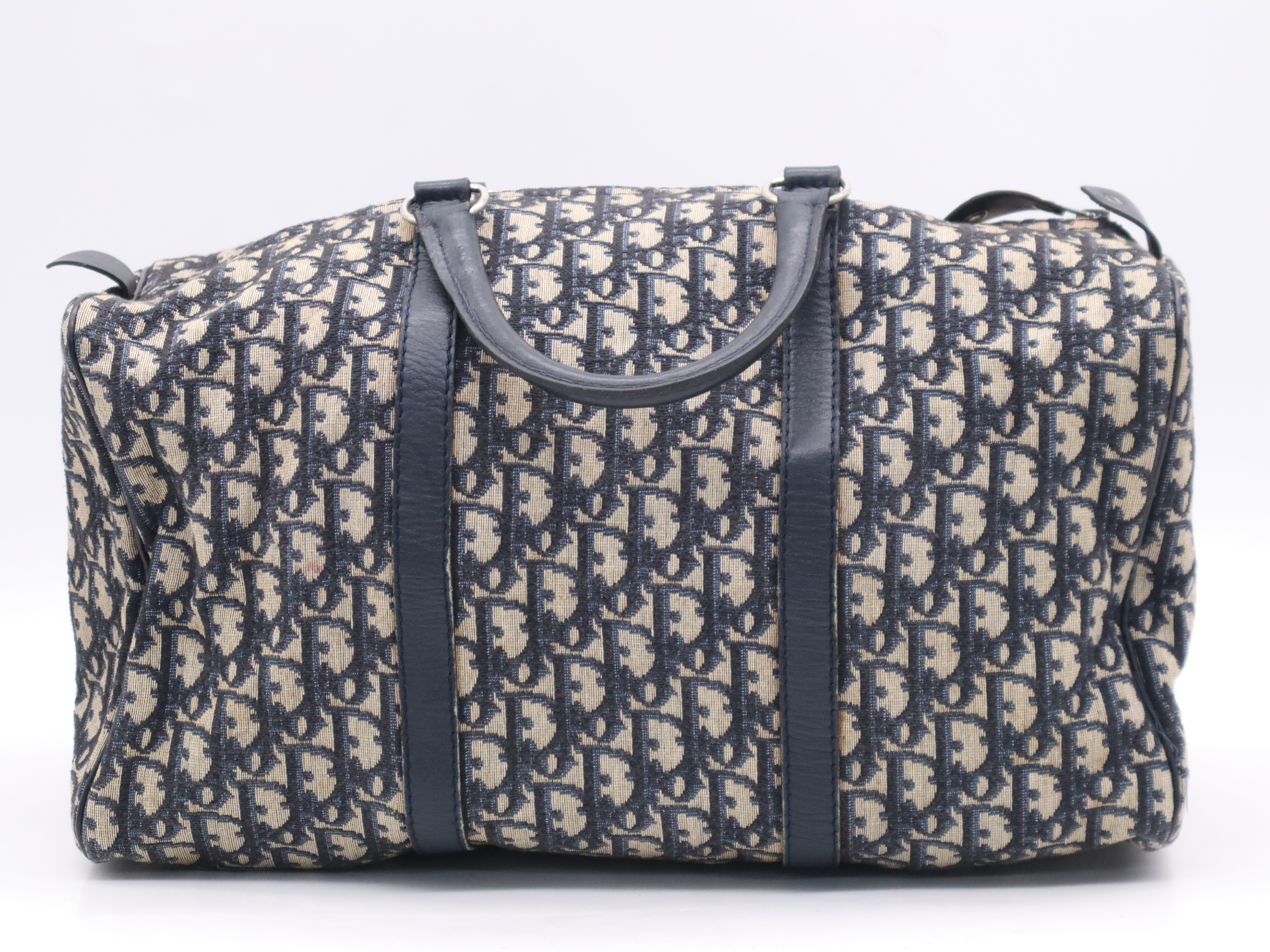 Canvas x Leather Trotter Navy Boston Bag with Silver Hardware — view 2