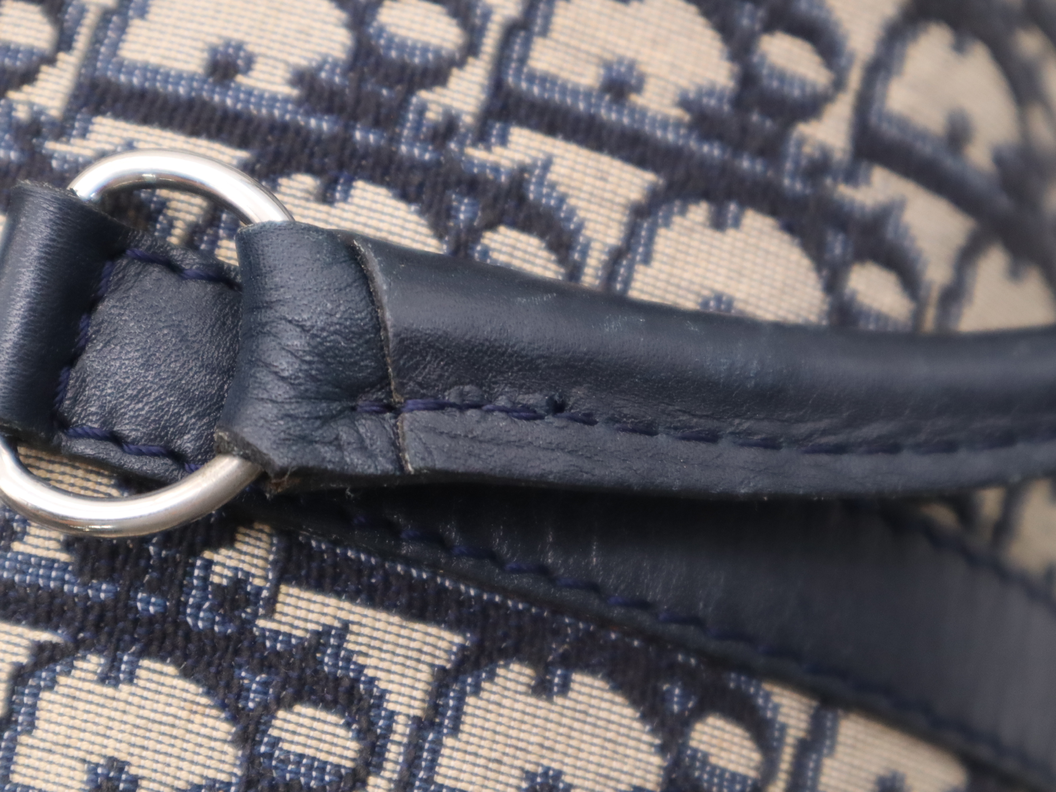 Canvas x Leather Trotter Navy Boston Bag with Silver Hardware — view 11